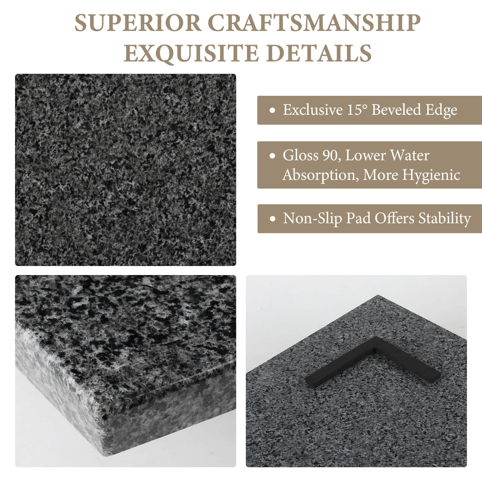 Koville Nature Granite Cutting Board 20x16in Sesame Black Granite Slab