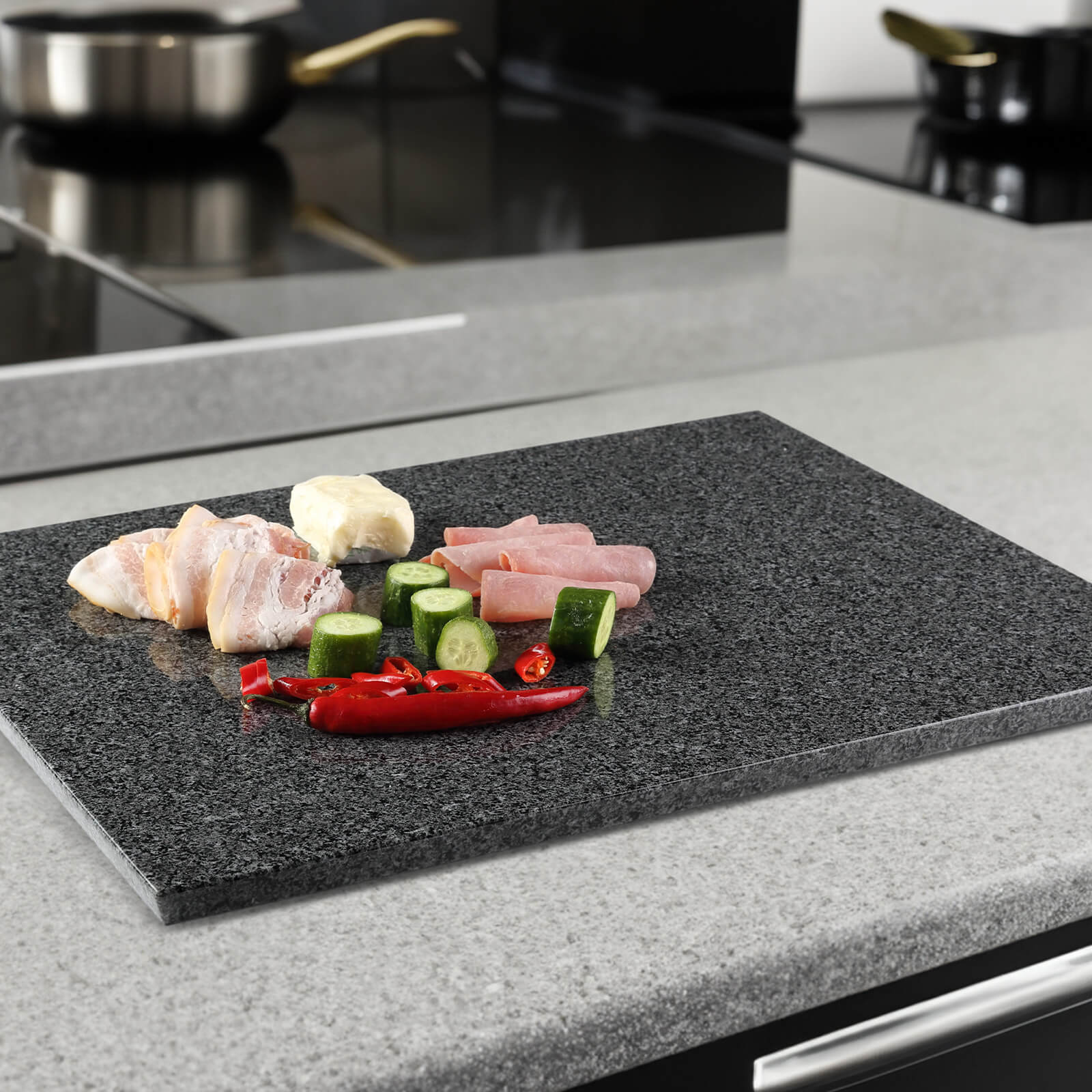 Koville Nature Granite Cutting Board 20x16in Sesame Black Granite Slab