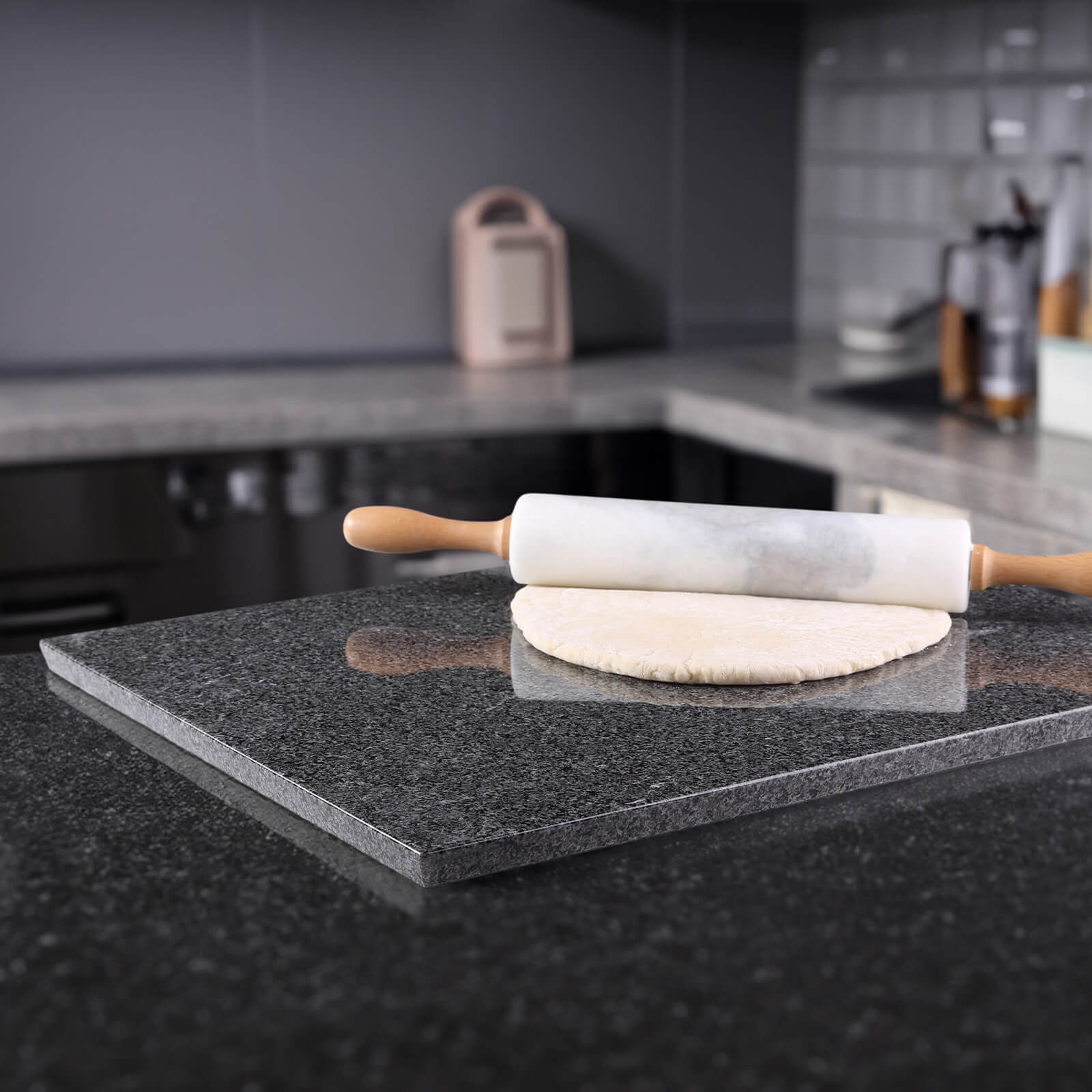 Koville Nature Granite Cutting Board 20x16in Sesame Black Granite Slab