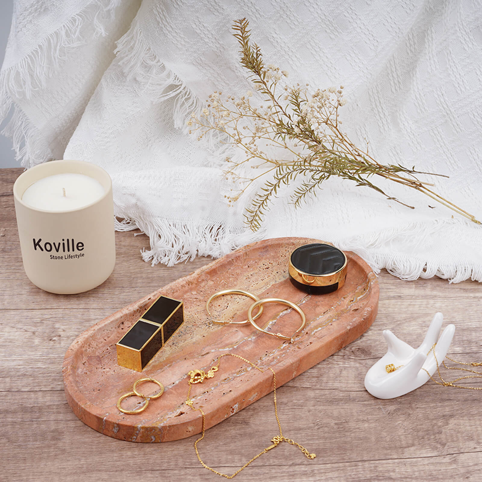 Koville-Travertine-Oval-Tray-12-Decorative-Vanity-Tray-Red-Travertine