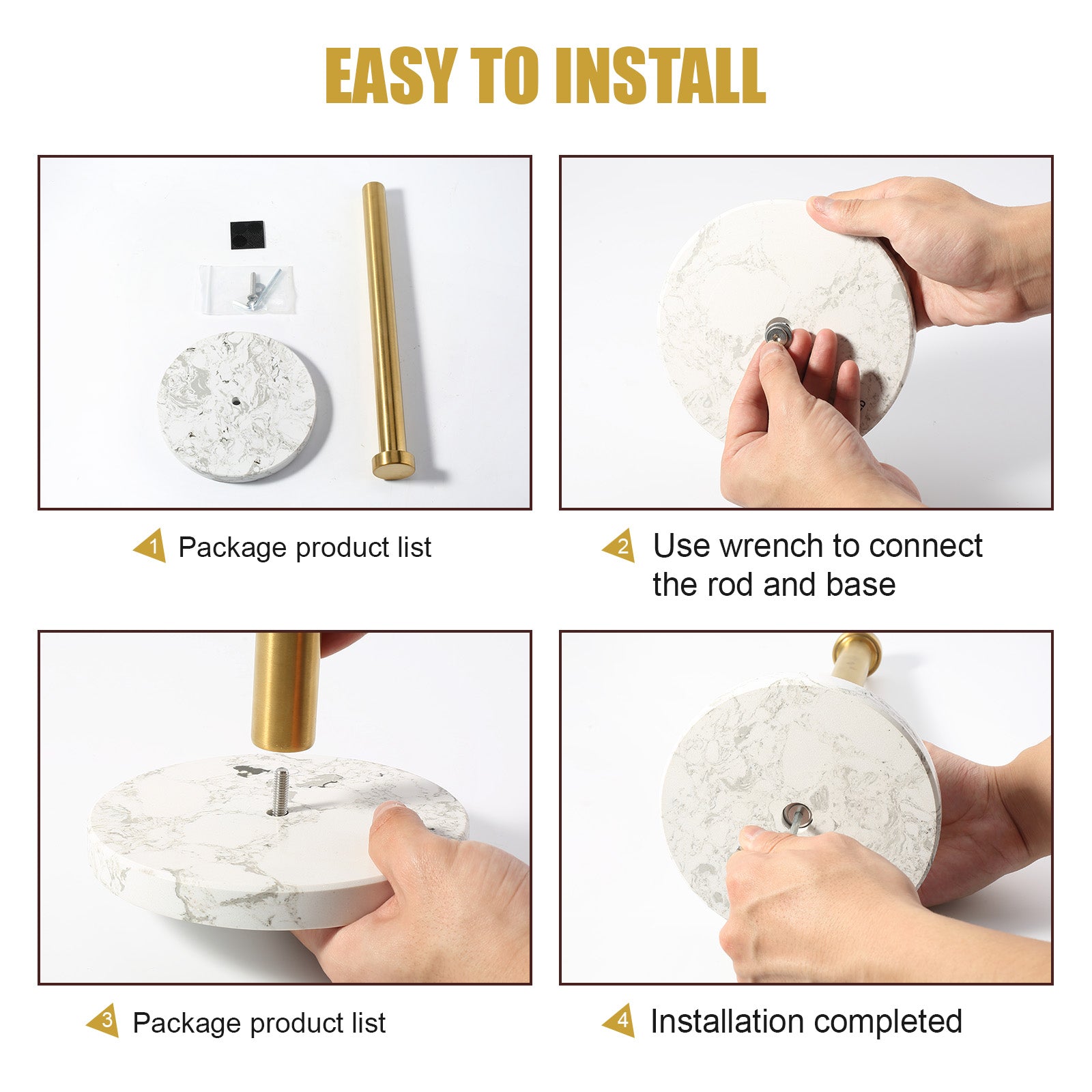 Koville Natural Stone Paper Towel Holder with Gold Metal Rod, 5.9 in Base in natural stone