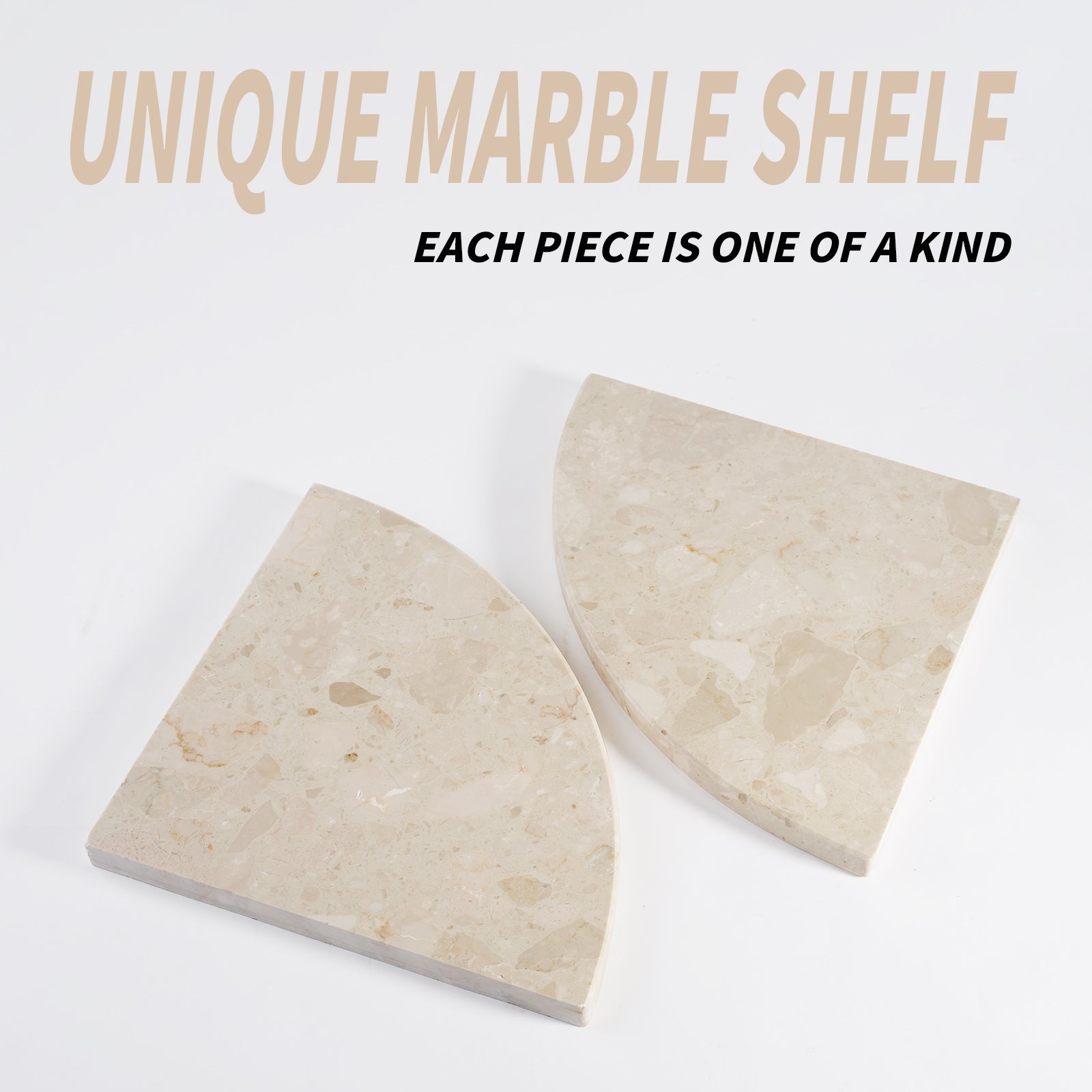 Koville Engineered Marble corner shelf in Perlato appia for a bathroom corner