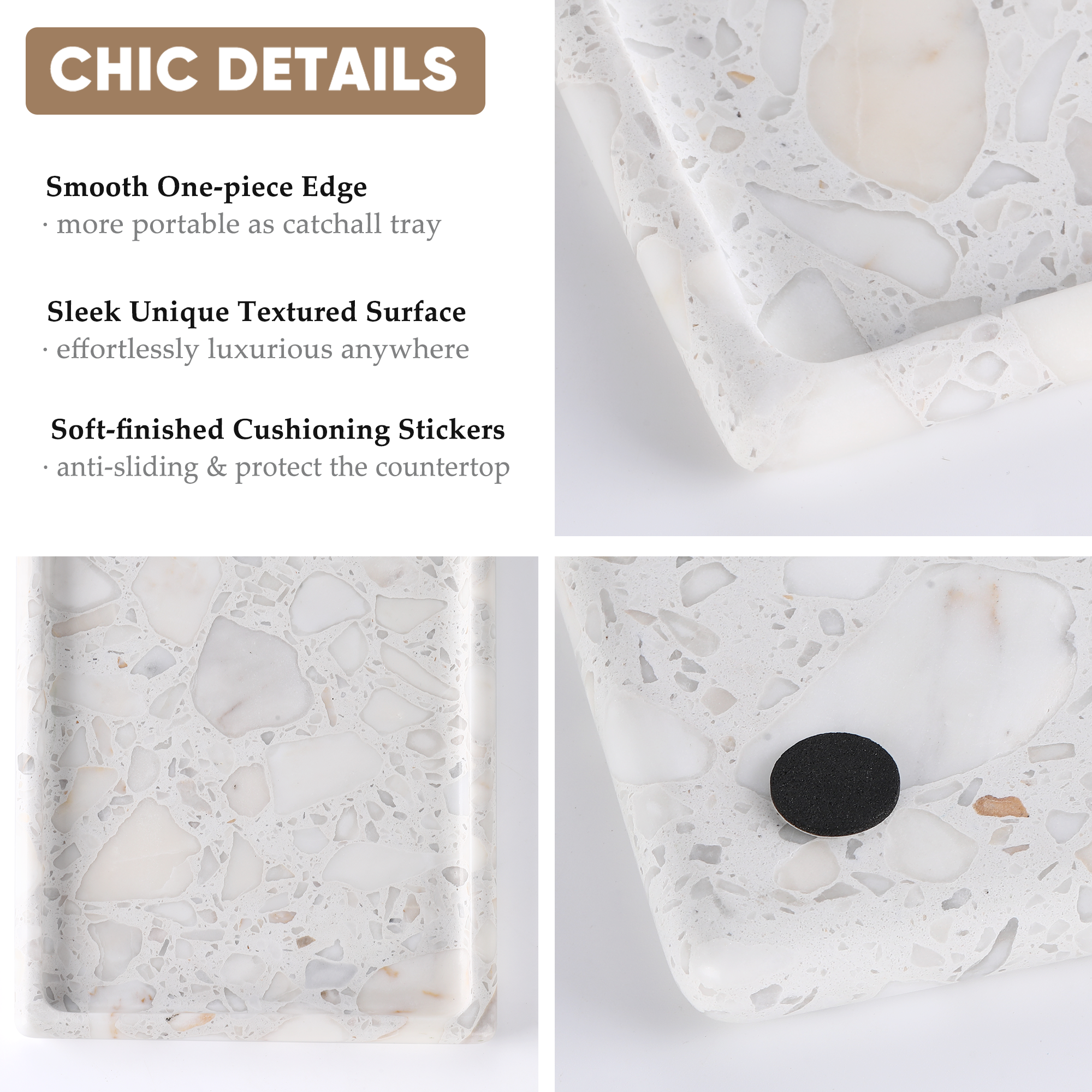 Koville Natural Stone One-Piece Square Trays in Calacatta Quarella, product view 3