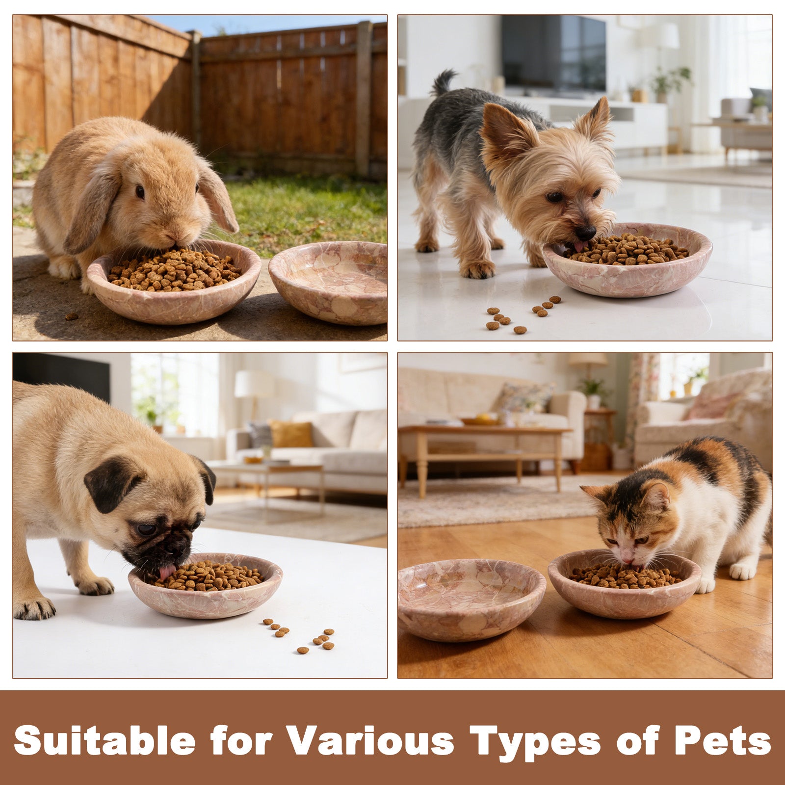 Koville natural stone pet bowl in Perlino Rosato