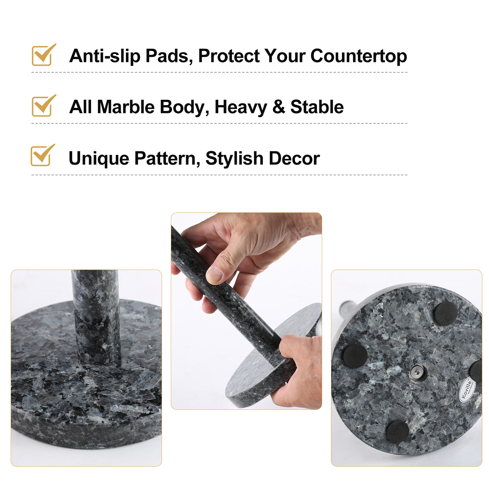 Koville Natural Stone Paper Towel Holder with Stone Rod, 5.9 in Base in natural stone