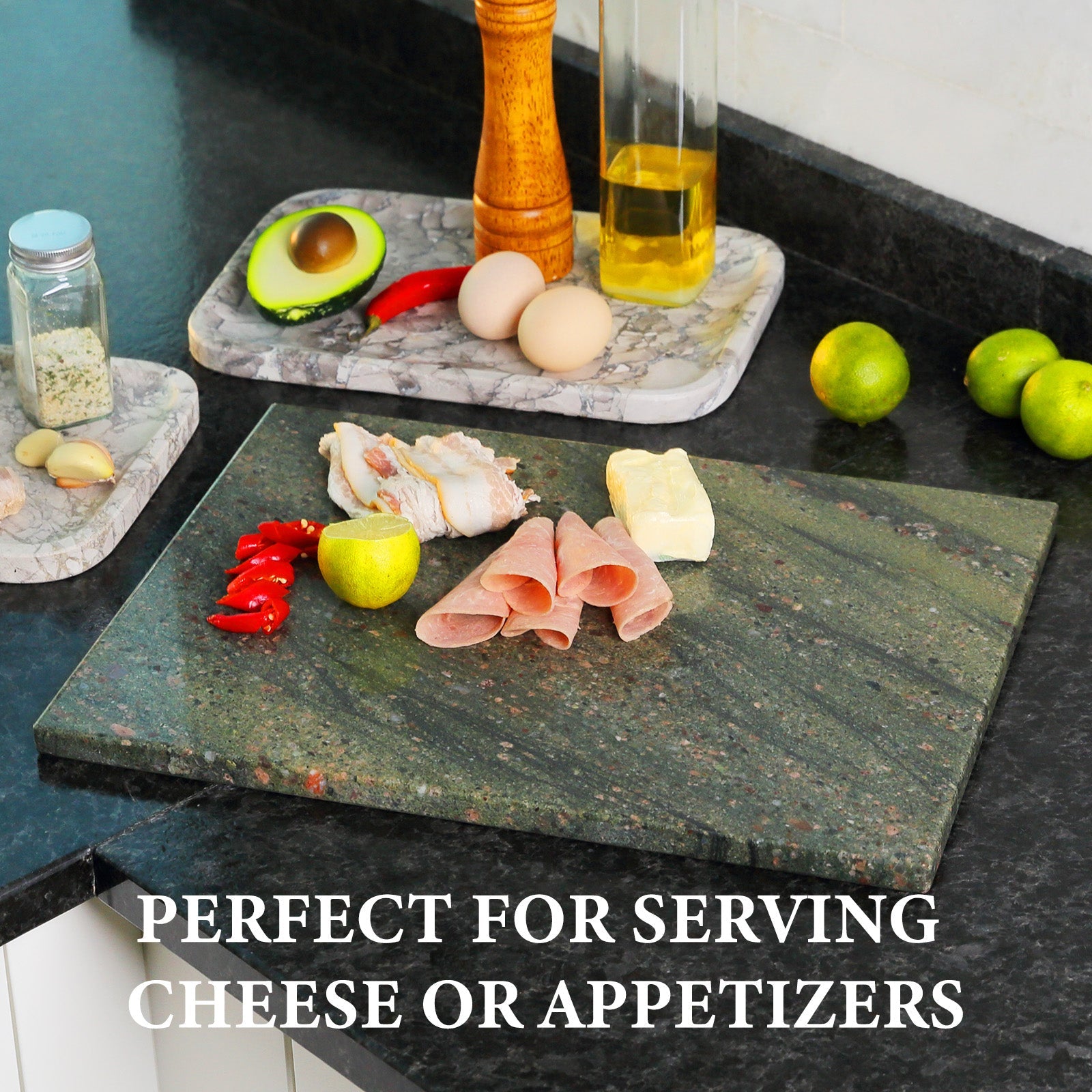 Koville natural stone pastry board in Wild West Green