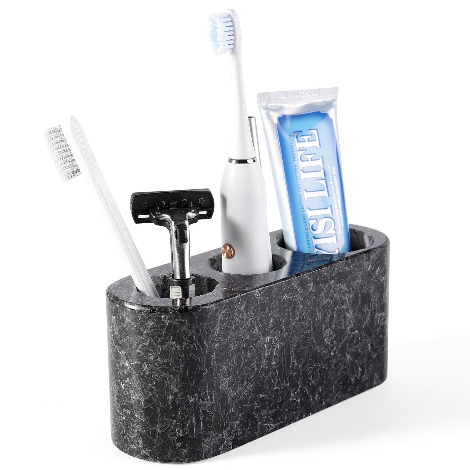 Koville Natural Granite natural stone toothbrush holder in Marron Bahia for bathroom vanity