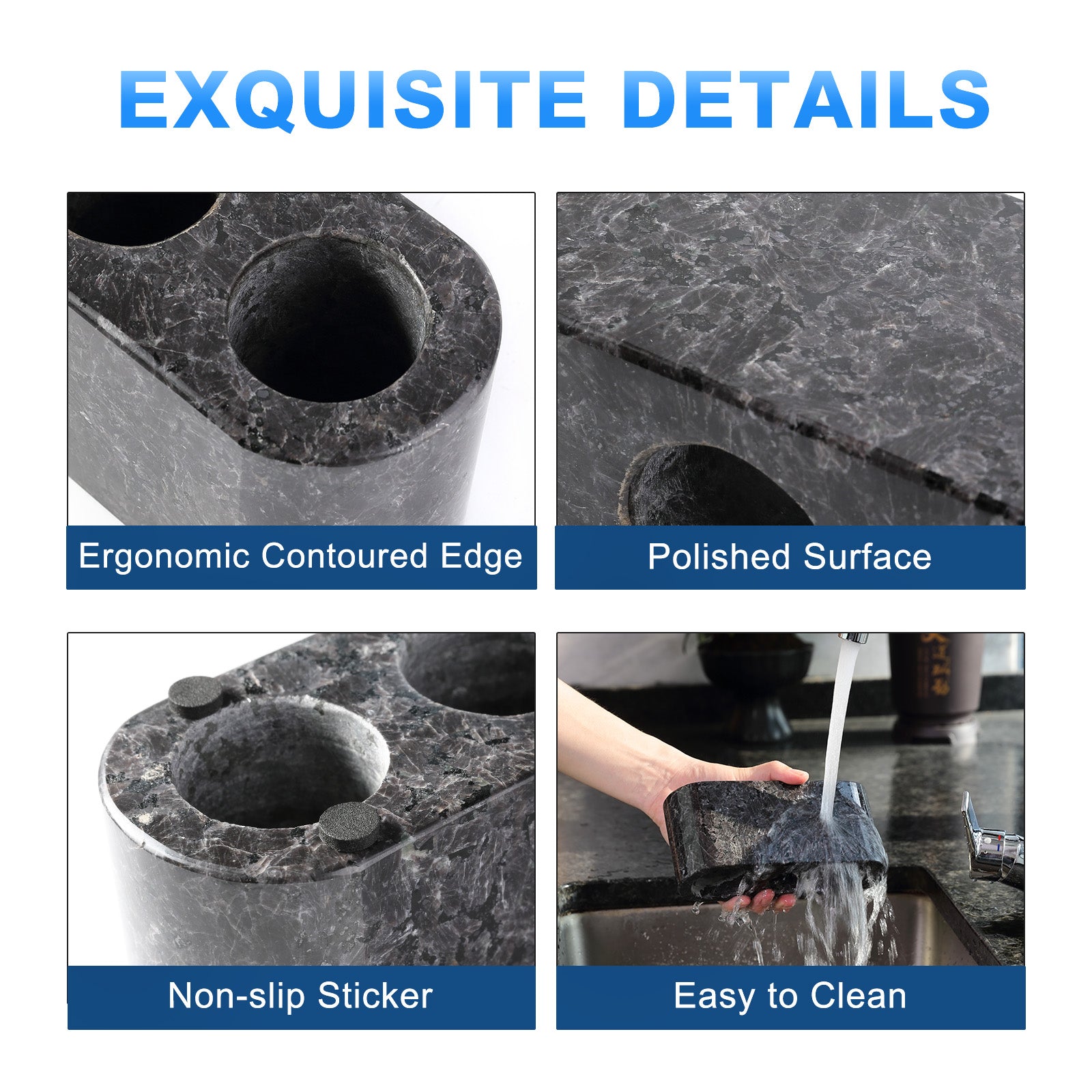 Koville Natural Granite natural stone toothbrush holder in Marron Bahia for bathroom vanity
