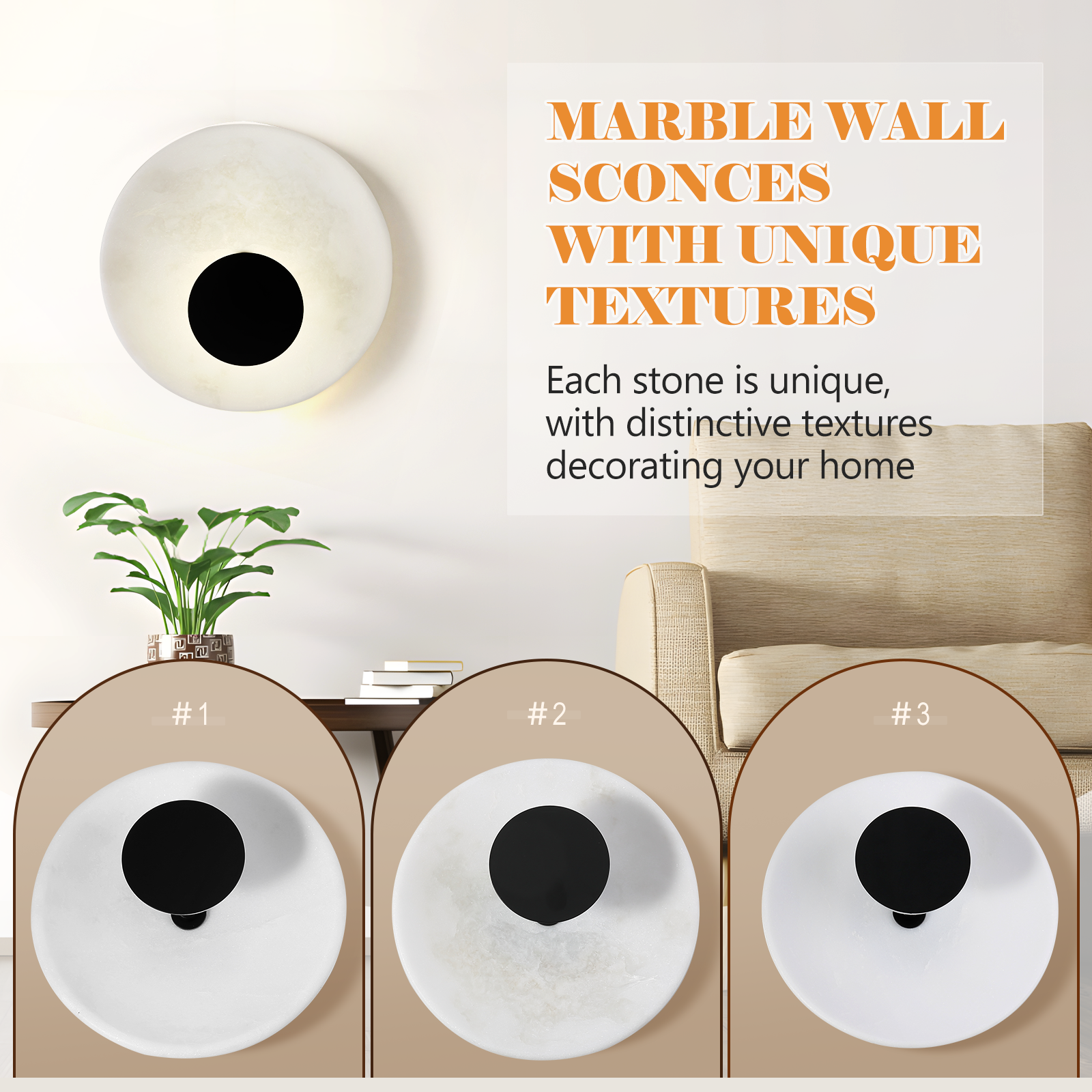 Koville natural stone wall lamp in Namib Bianco