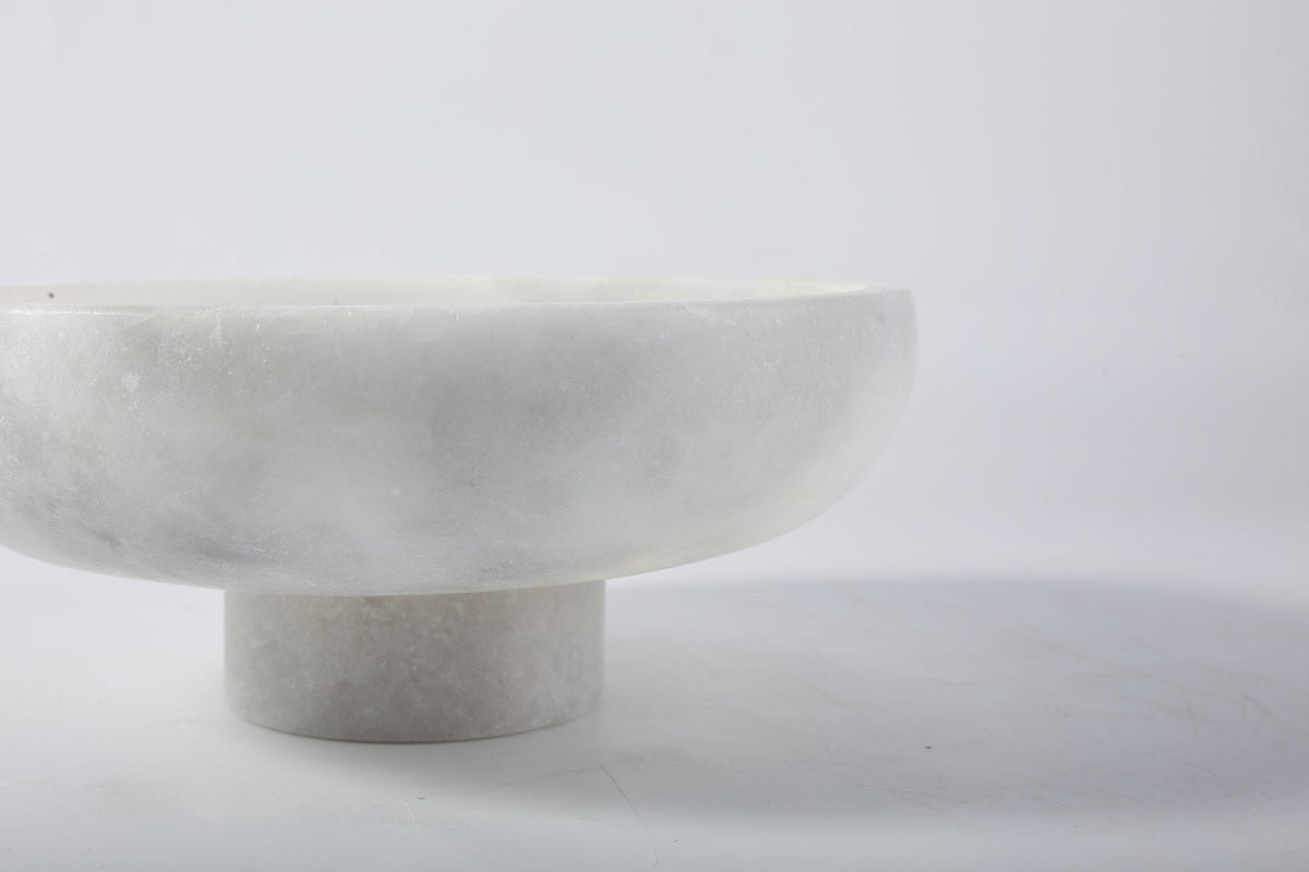 Koville Marble and Travertine Pedestal Fruit Bowl for Tabletop Display, 7.4 in – Grigio Fantasy, view 2