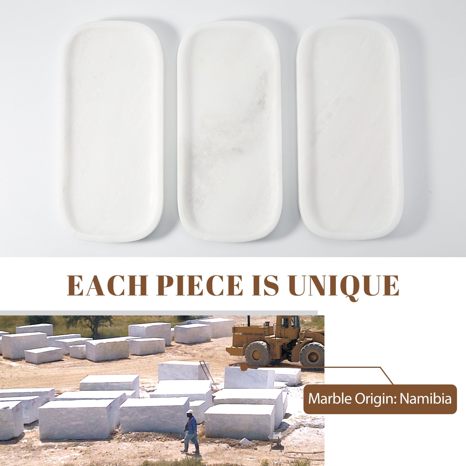 Koville white one-piece molded square tray (457*305) in natural stone – view 4