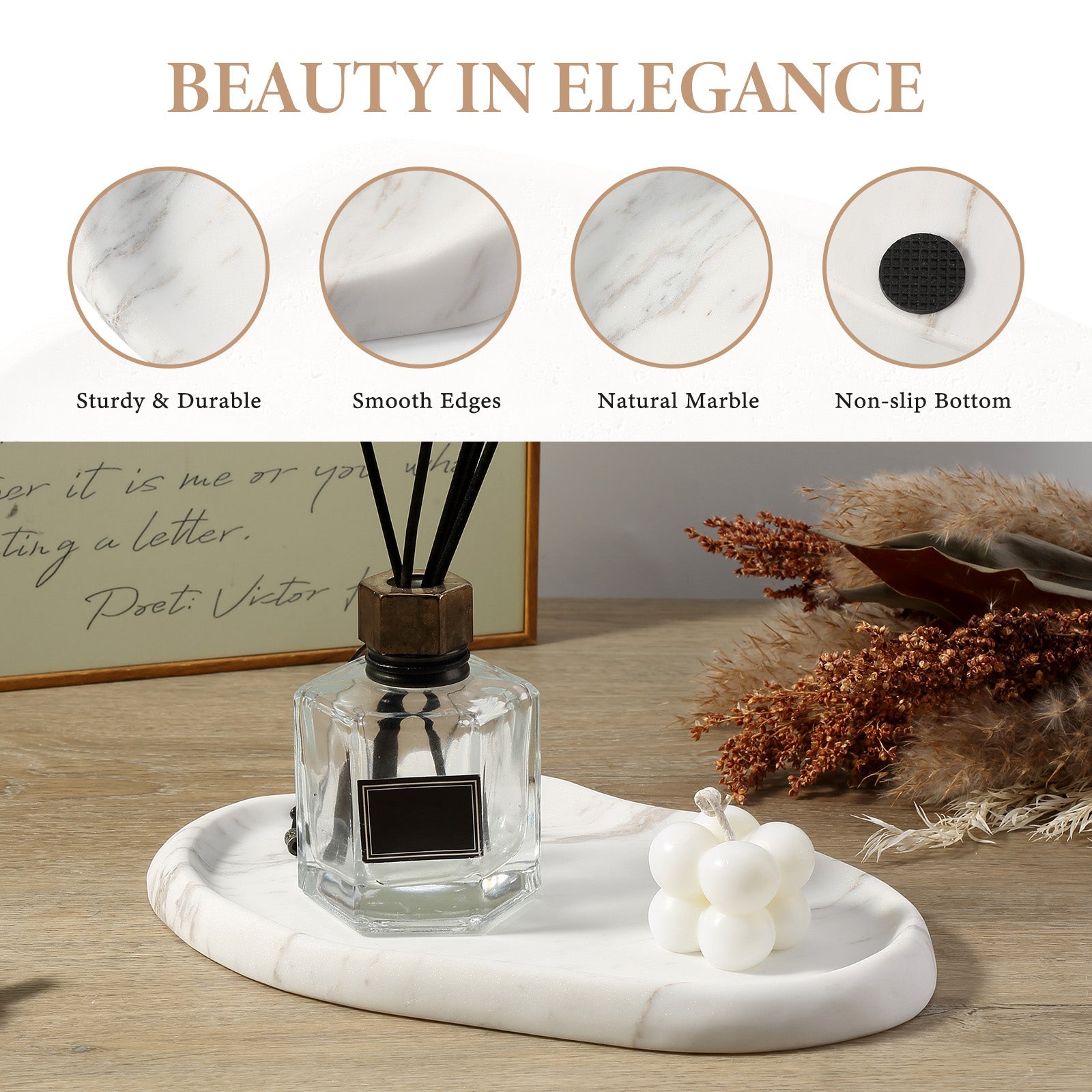 Koville lace edge storage tray for small items in Volakas natural stone