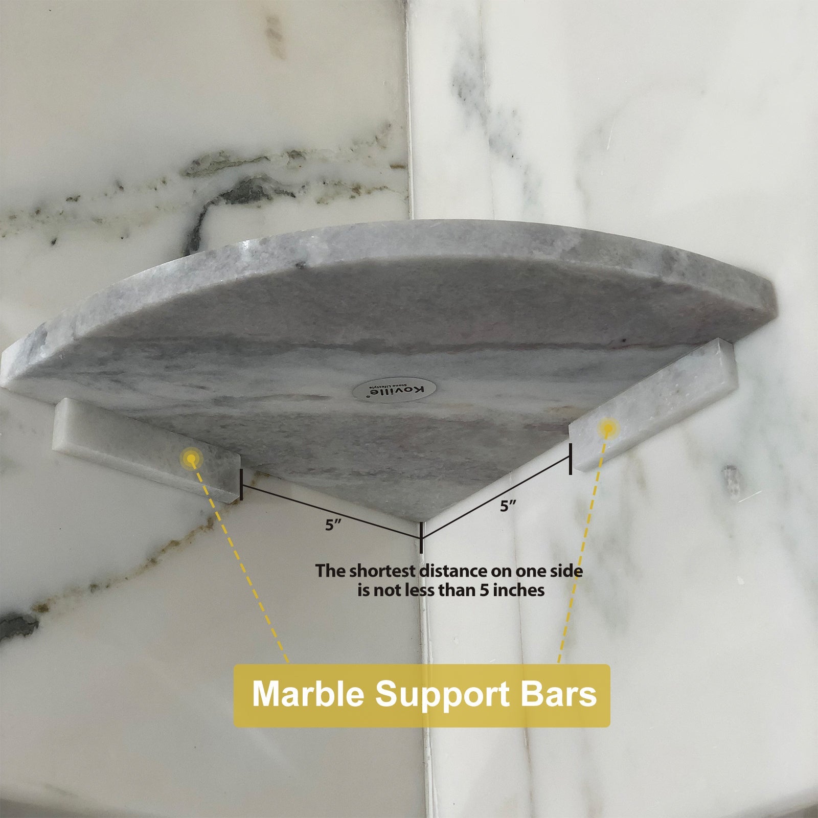 Koville Natural Marble corner shelf in Namib Fantasy for a bathroom corner