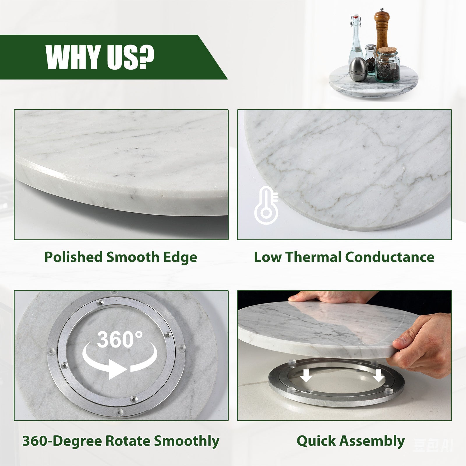 Koville 300 mm lazy susan for table serving in Bianco Carrara natural stone