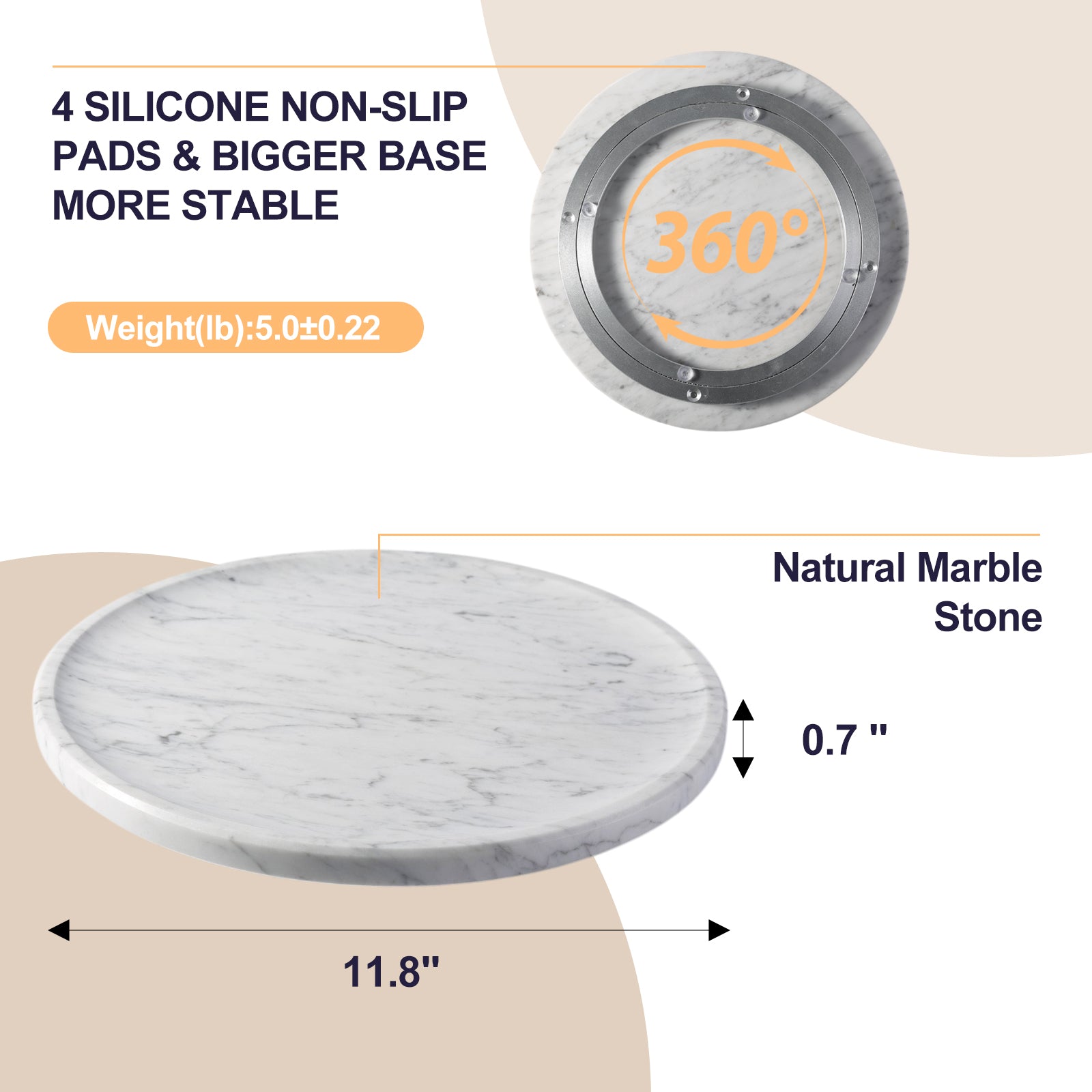 Koville 300 mm lazy susan for table serving in Bianco Carrara natural stone
