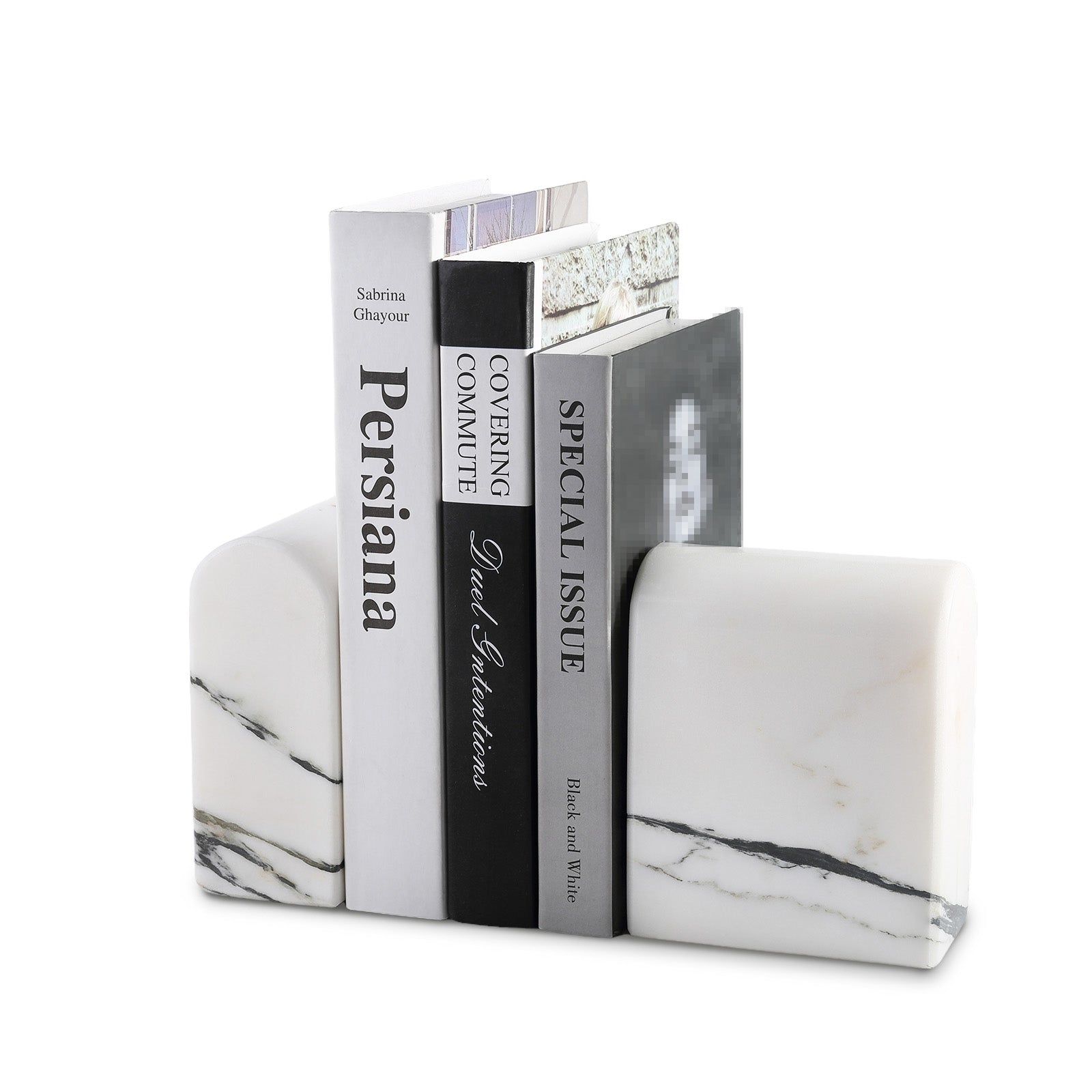 Koville triumphal arch bookend for shelf styling in Oriental Calacatta natural stone