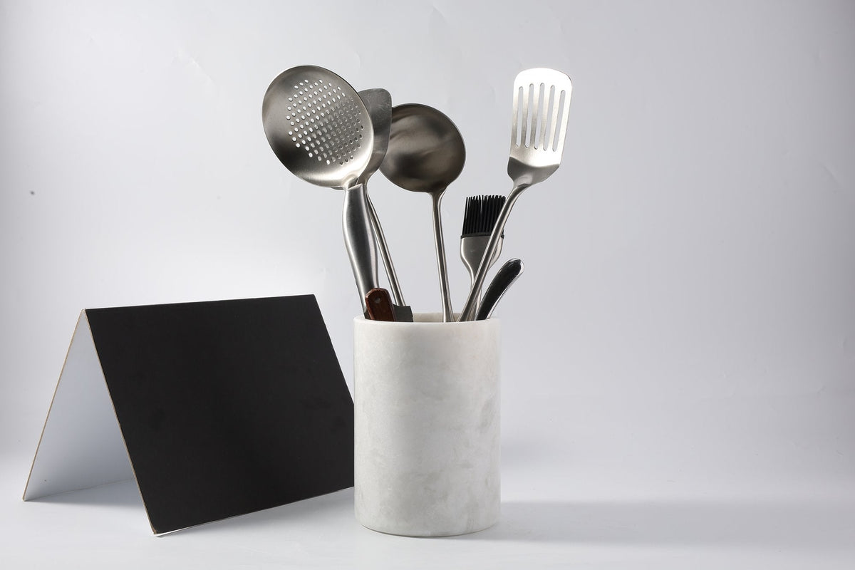 Koville Marble Utensil Holder for Kitchen Countertops, 5.1 × 7.1 in – Bianco Fiora, view 2