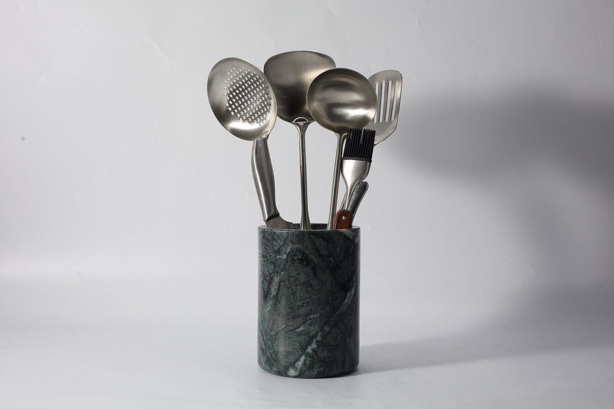 Koville Marble Utensil Holder for Kitchen Countertops, 5.1 × 7.1 in – Indian Green, view 2