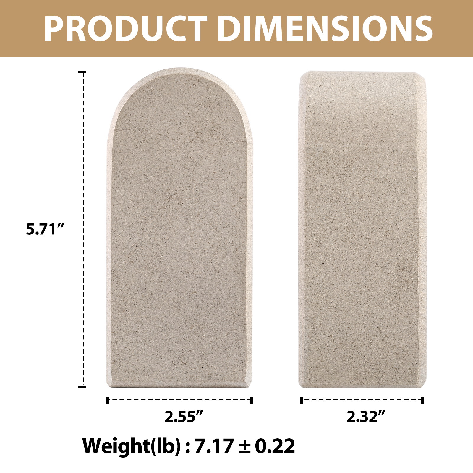 Koville medium triumphal arch bookends for shelf styling in Moleanos Beige natural stone