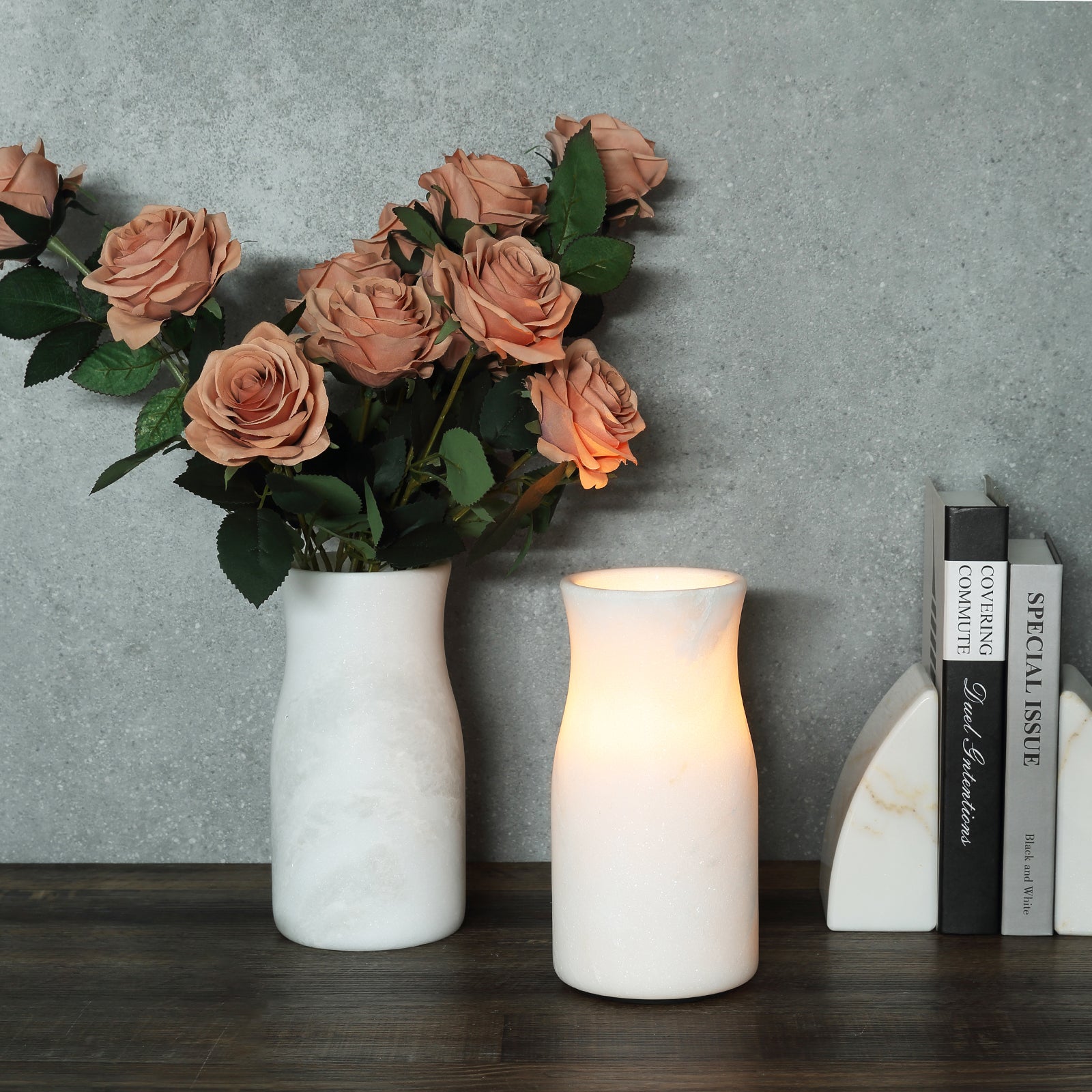 Koville Natural Stone Necked Vase for Floral Styling - 85 x 9 in natural stone, product view 9