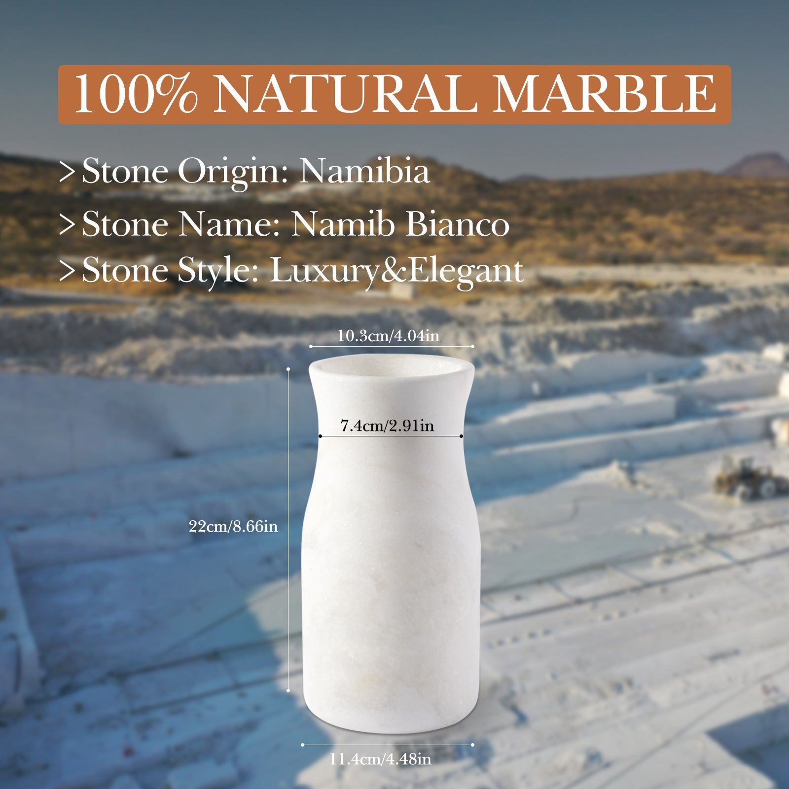 Koville Natural Stone Necked Vase for Floral Styling - 85 x 9 in natural stone, product view 2