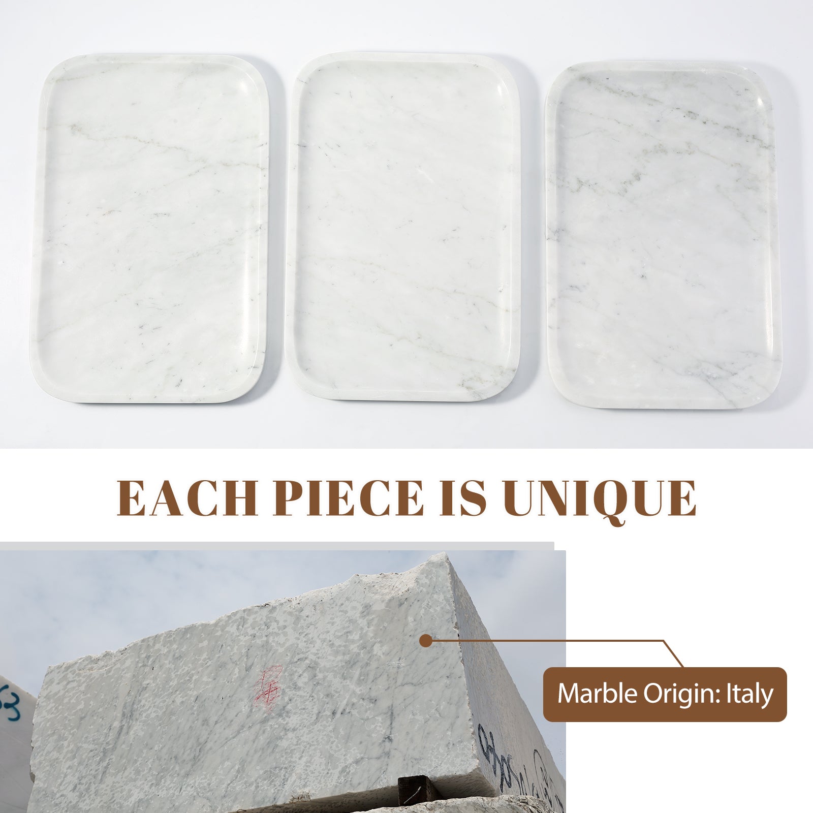 Koville Natural Stone One-Piece Square Trays in Bianco Carrara, product view 87