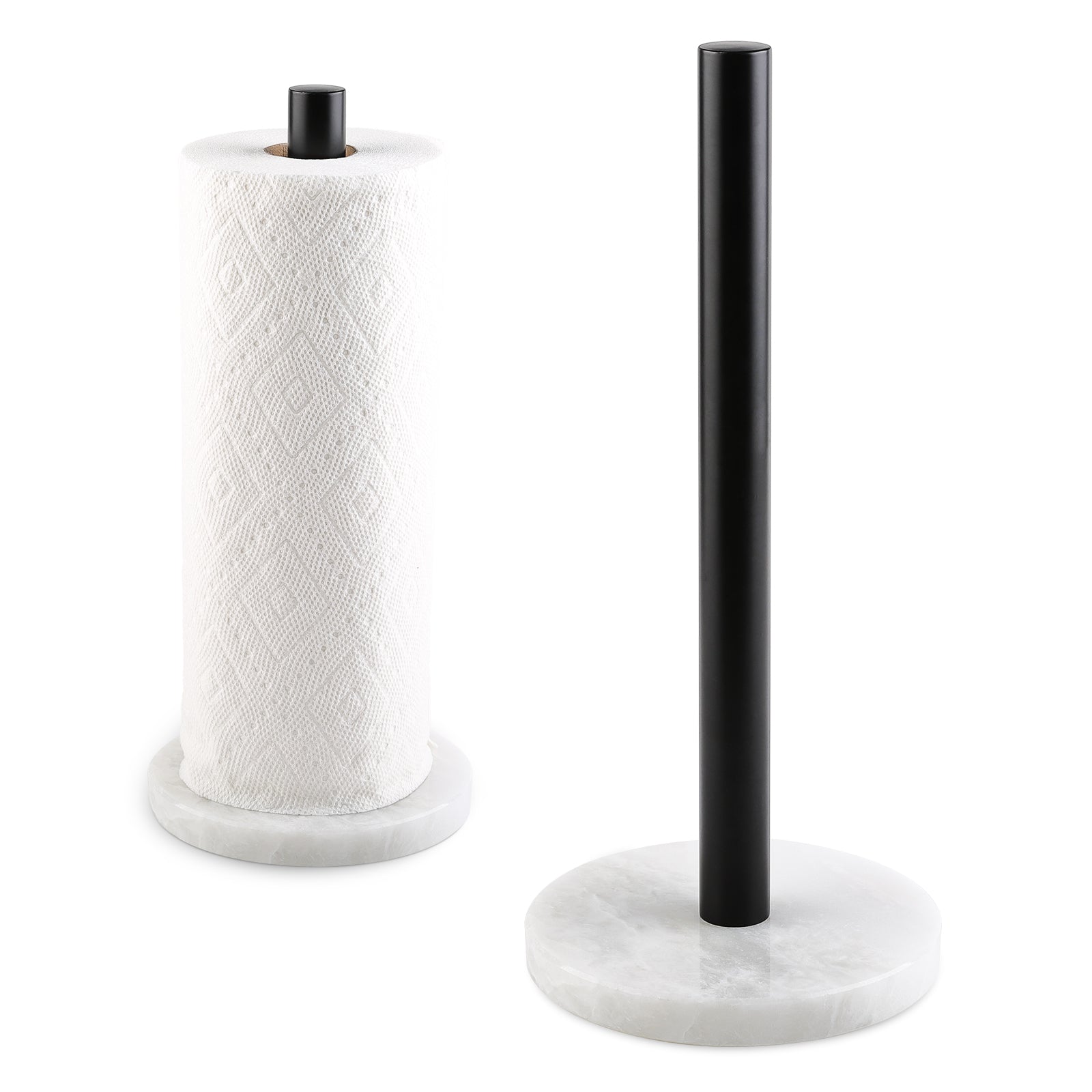 Koville Natural Stone Paper Towel Holder with Black Metal Rod, 5.9 in Base in natural stone
