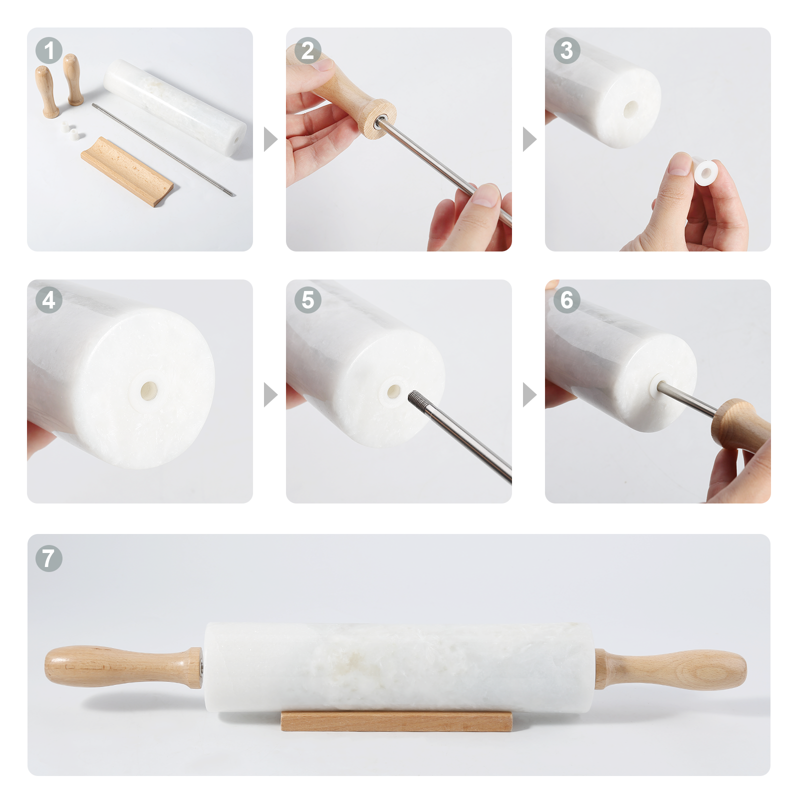 Koville Marble Rolling Pin, 9.8 in x 2.4 in in natural stone