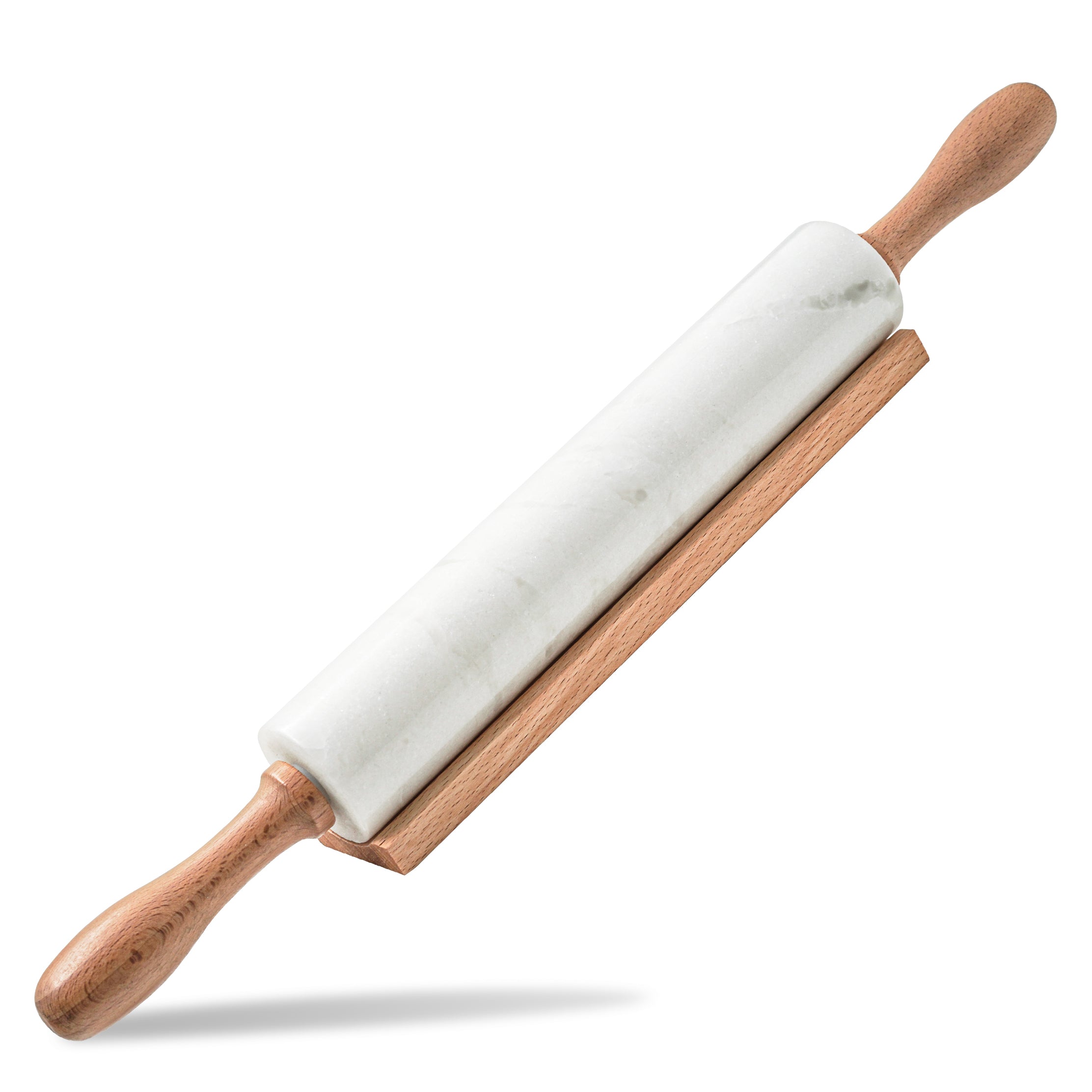 Koville Marble Rolling Pin with Wooden Rack, 9.8 in in natural stone