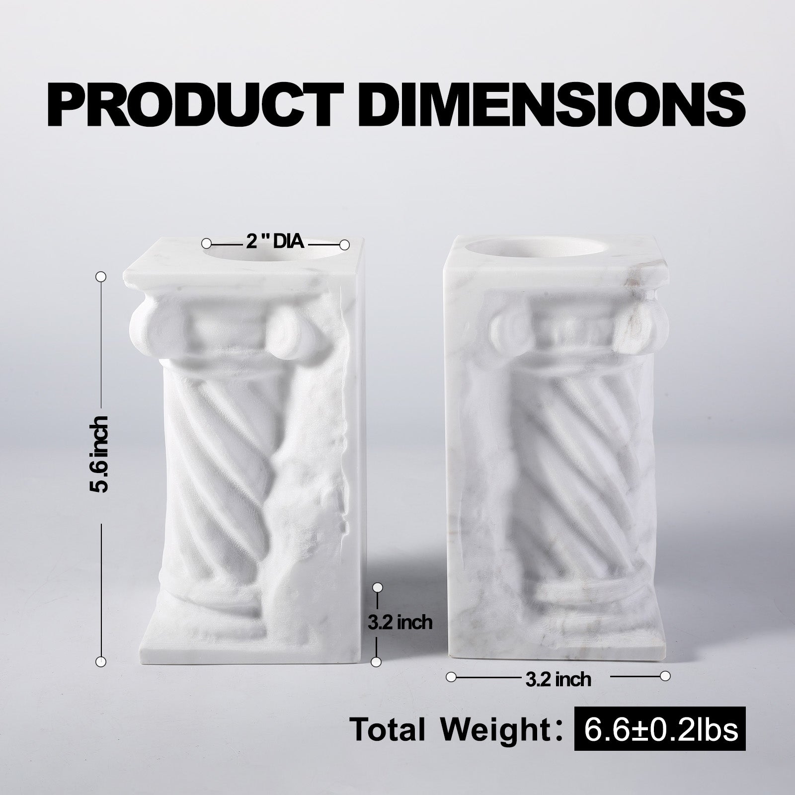 Koville roman column vase bookends for shelves in Volakas natural stone