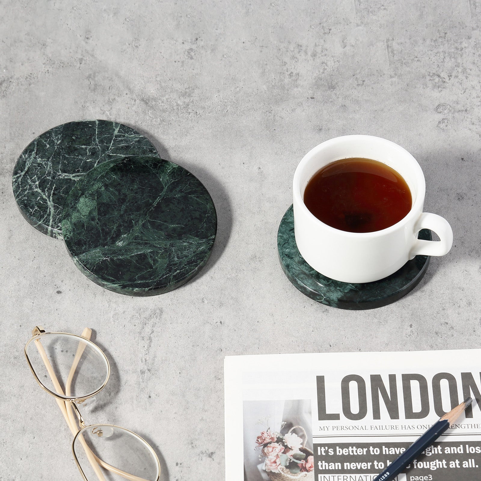 Koville Natural Stone Round Coaster Sets in Indian Green, product view 20