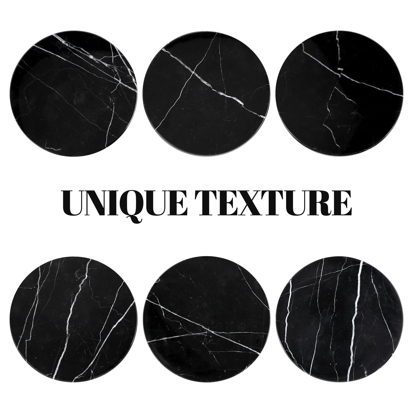 Koville Natural Stone Round Coaster Sets in Nero Marquina, product view 46