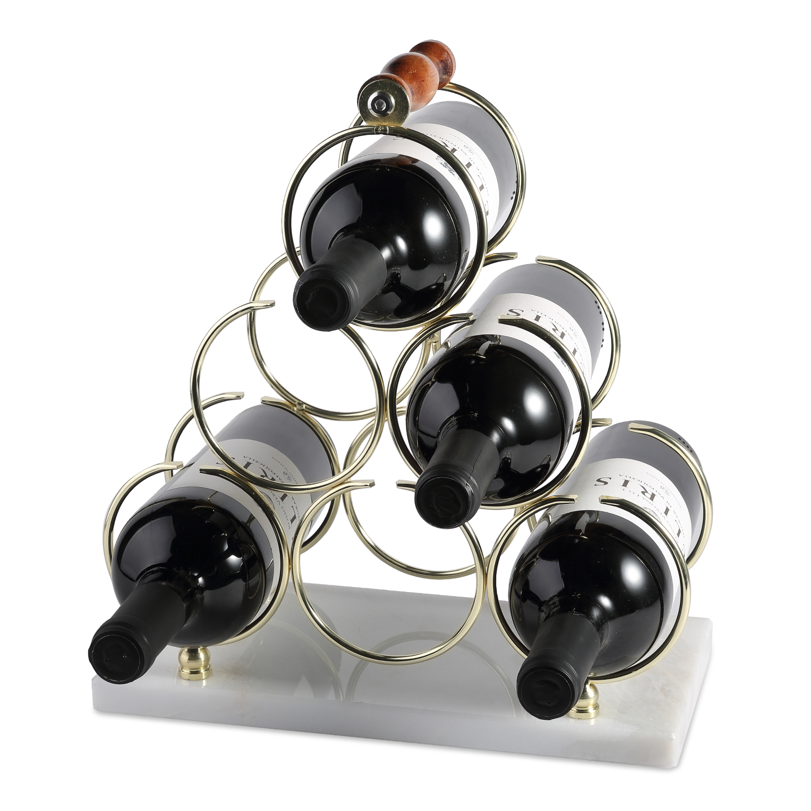 Koville Natural Stone Wine Rack in Karibib Ice on a kitchen counter holding wine bottles
