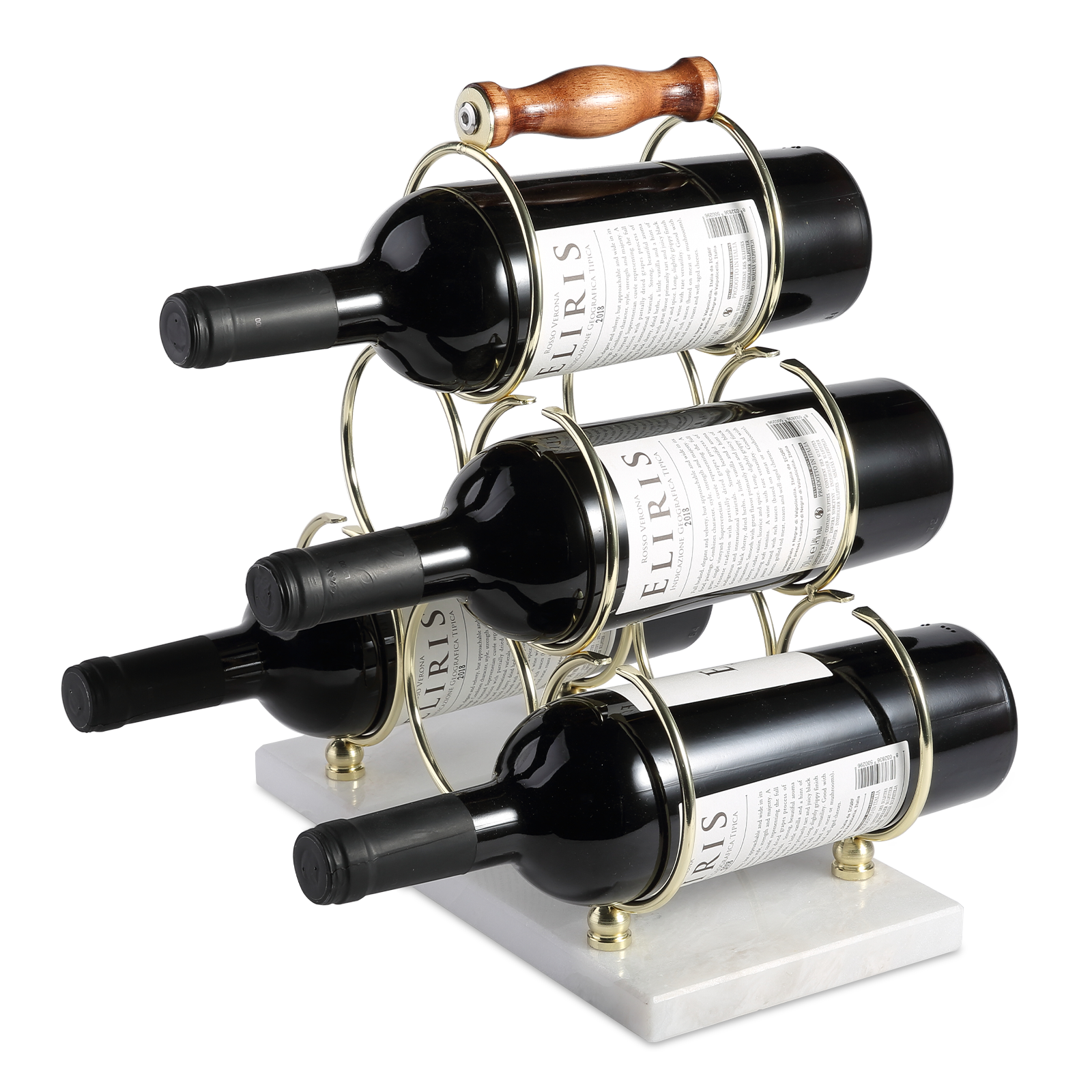 Koville Natural Stone Wine Rack in Karibib Ice on a kitchen counter holding wine bottles