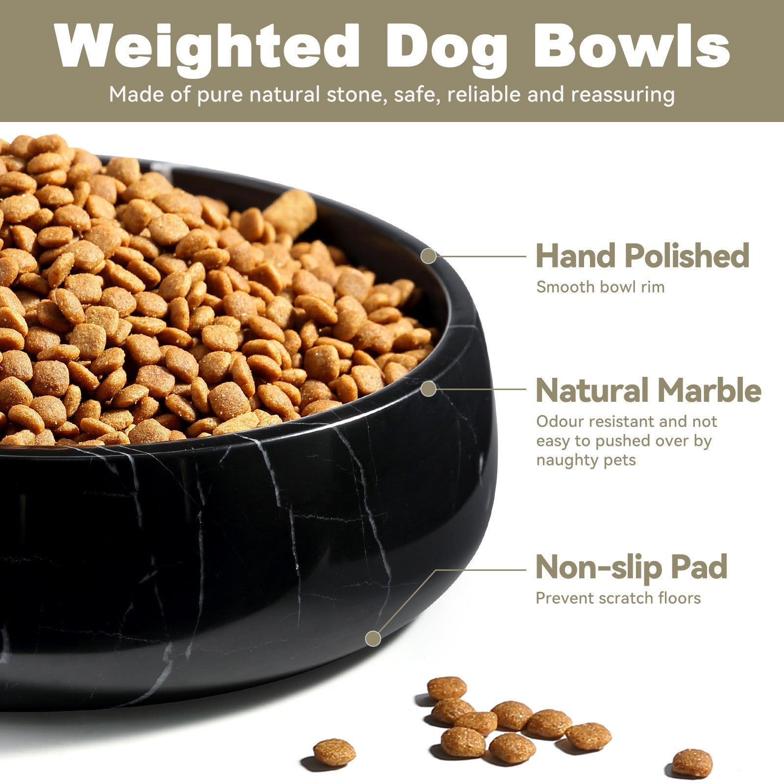 Koville natural stone pet bowl in Nero Marquina