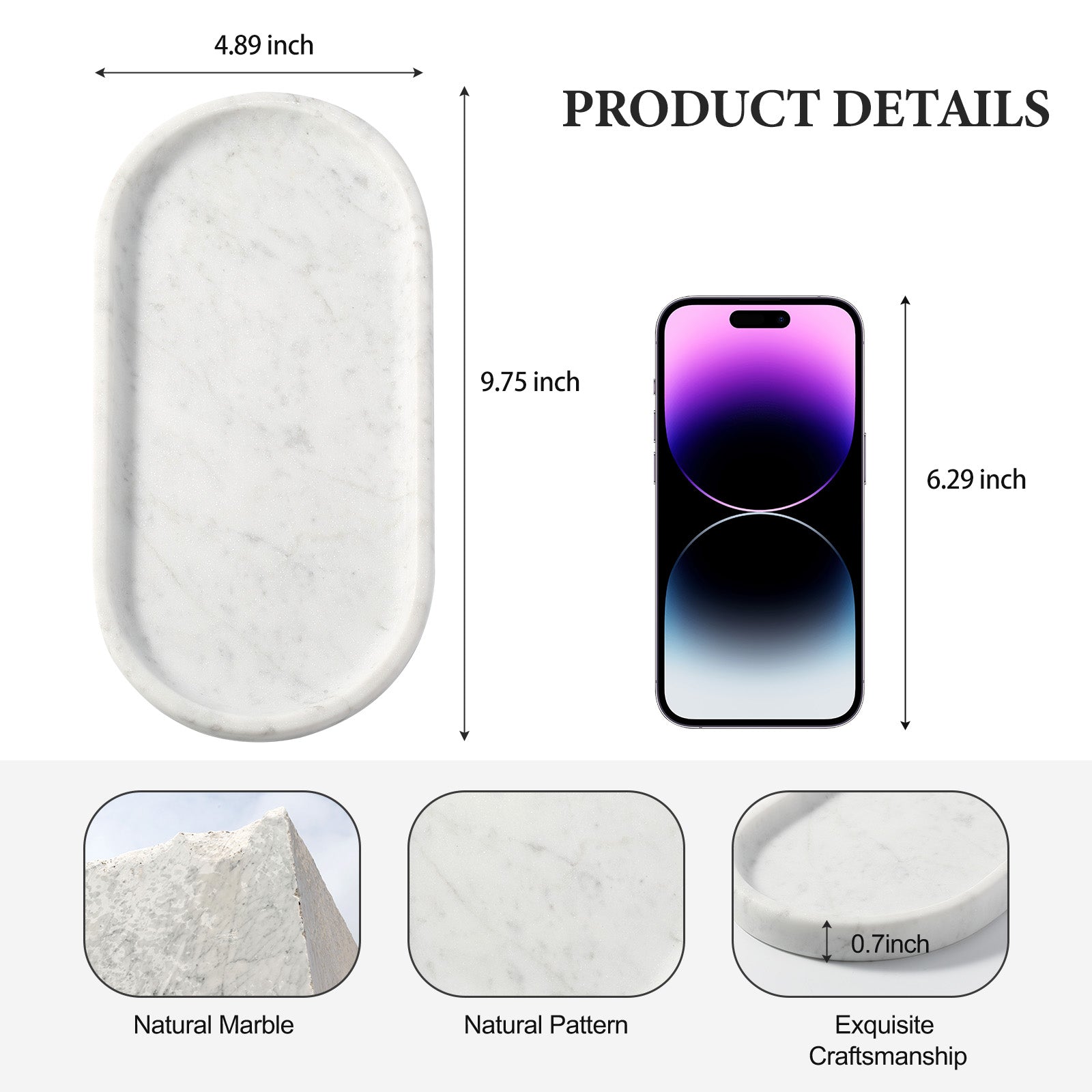 Koville natural stone runway storage tray, 250 x 125 mm