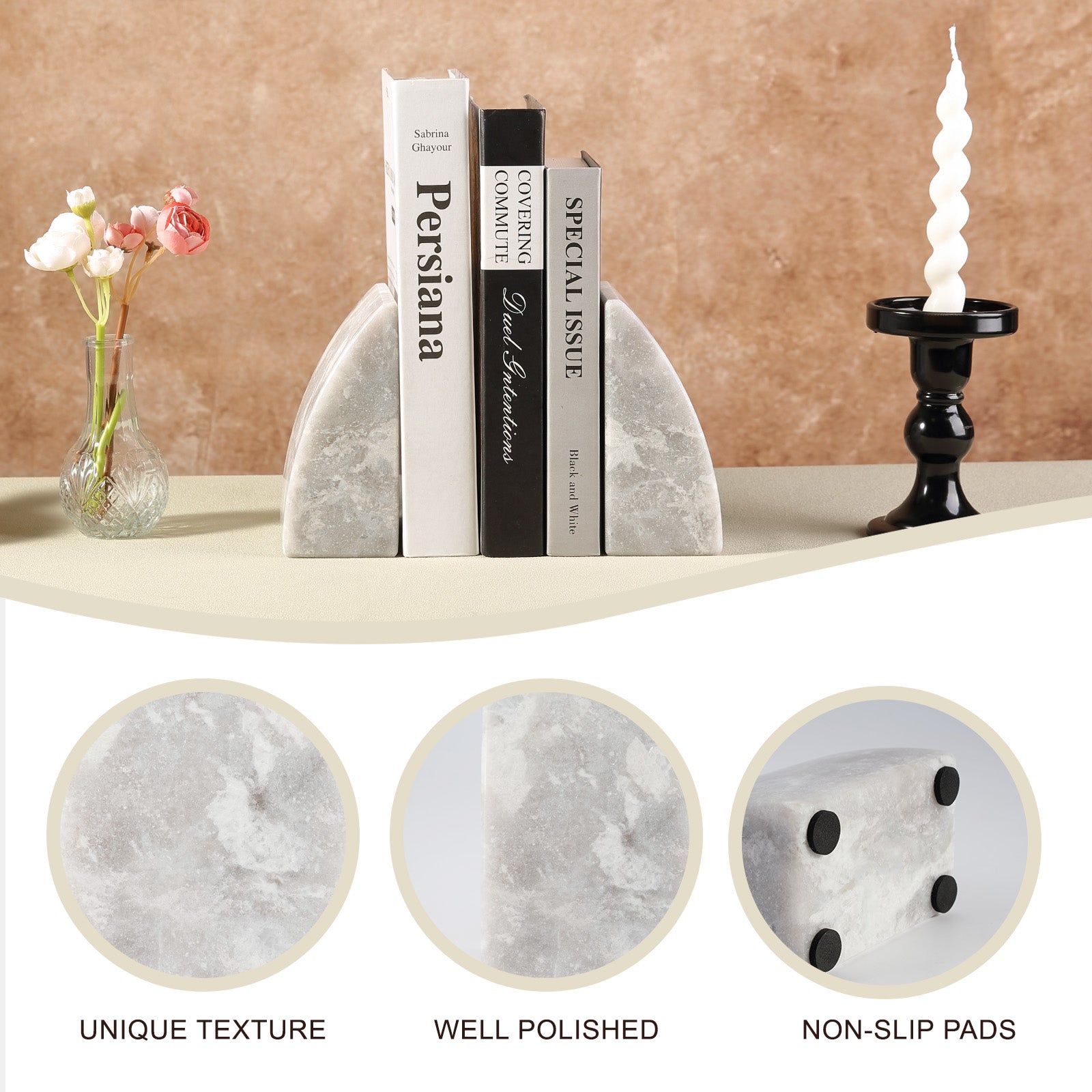 Koville Natural Stone Sailboat Bookend Set for Shelf Styling in Grigio Fantasy - crafted stone profile
