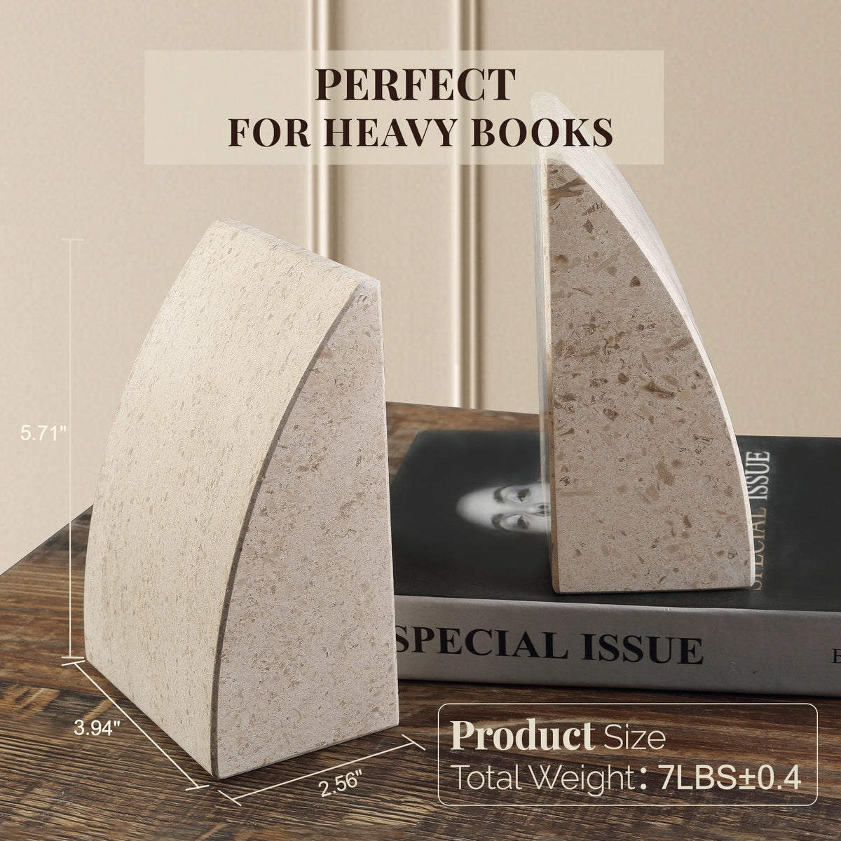 Koville natural stone sailboat bookend in Moca Cream Media - design detail