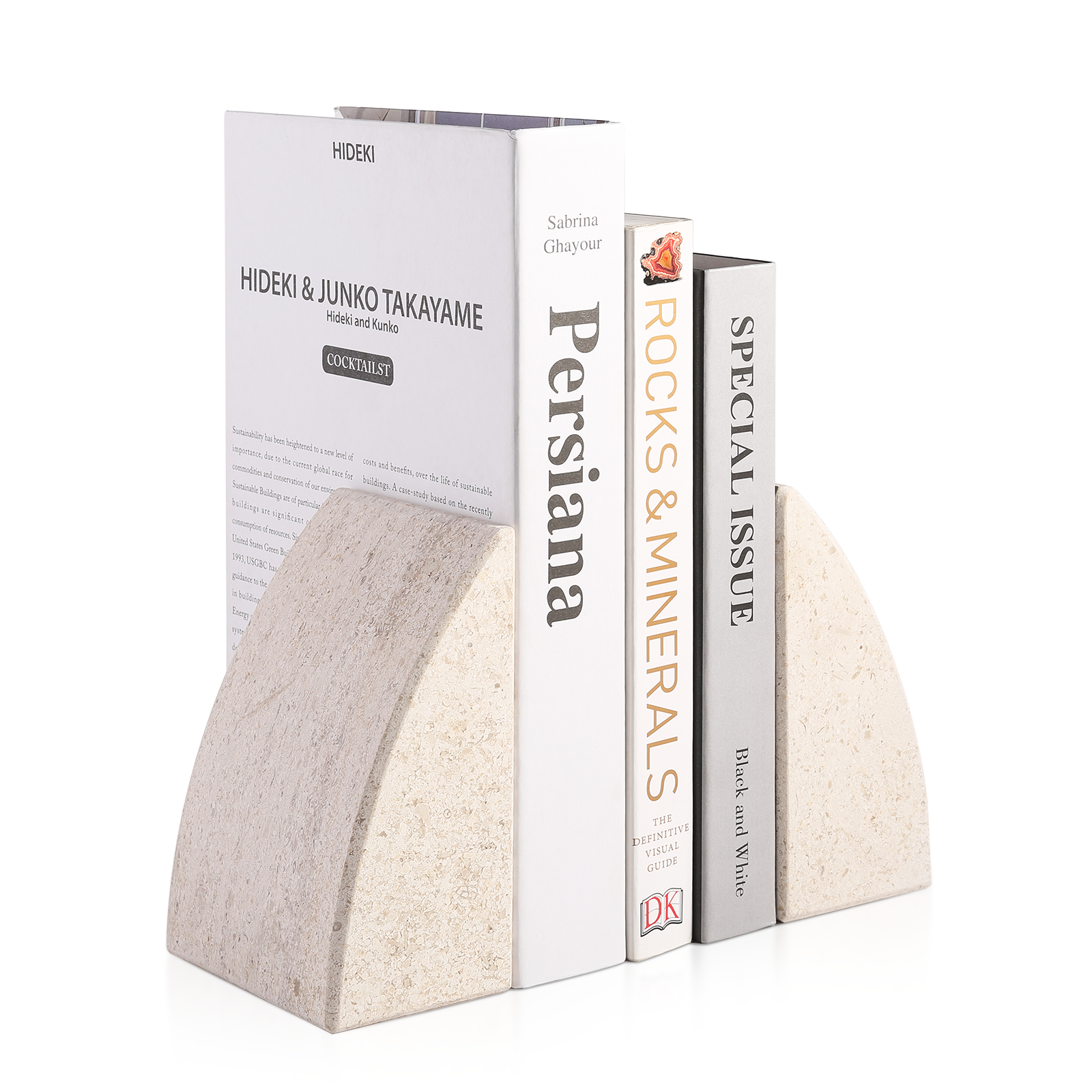 Koville Natural Stone Sailboat Bookend Set for Shelf Styling in Moca Cream Media - crafted stone profile