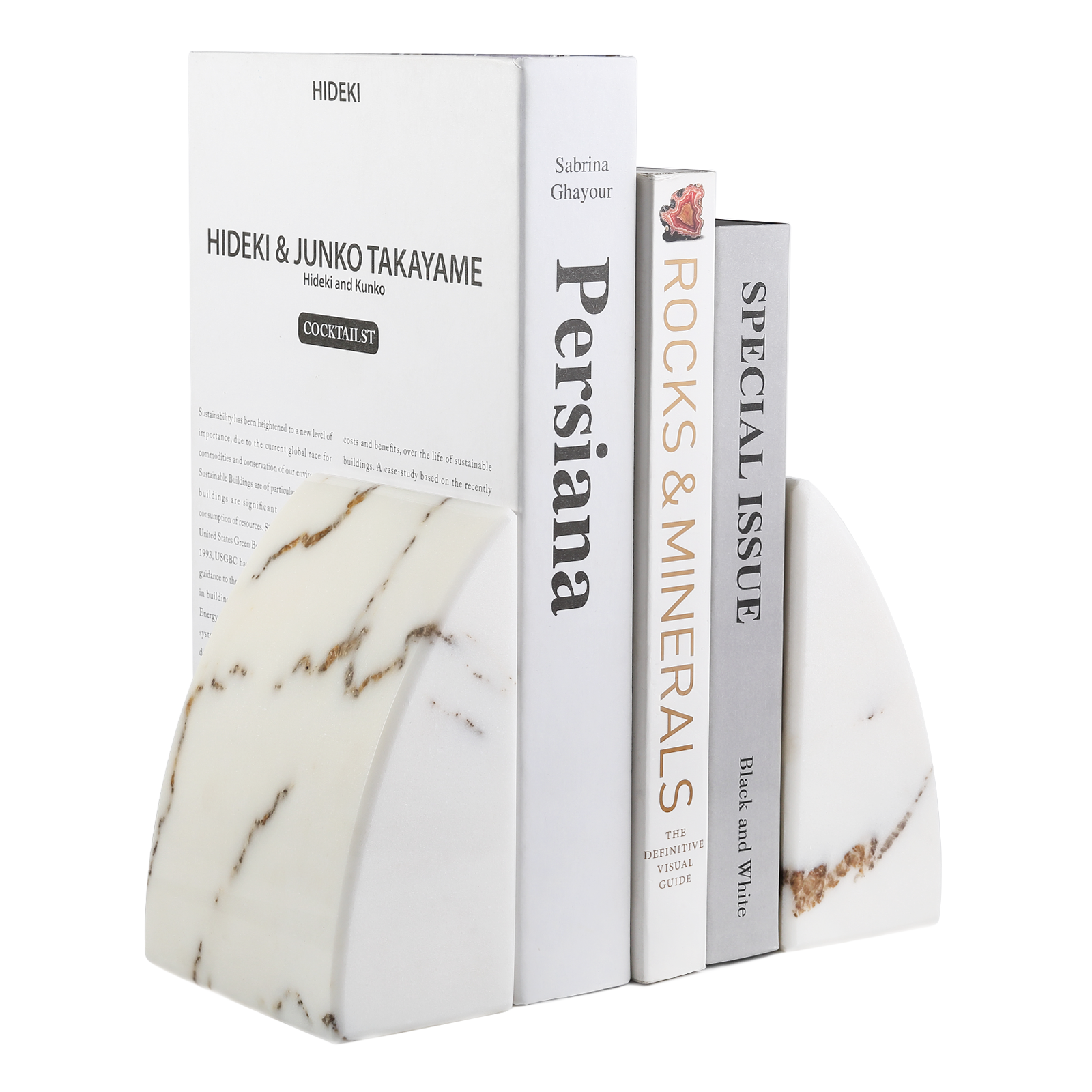 Koville Natural Marble Sailboat Bookend Set for Shelf Styling in Oriental Calacatta - stone surface detail