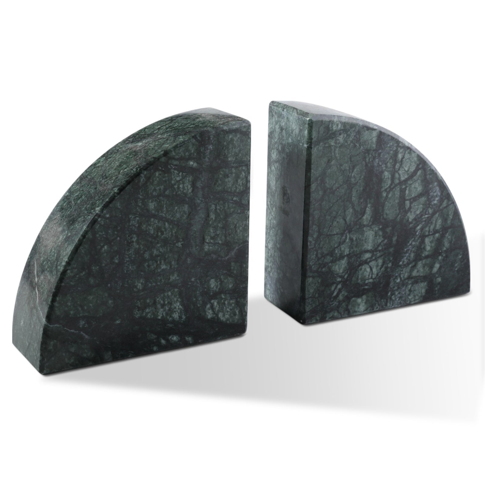 Koville natural stone quarter-circle sailboat bookend in Indian Green - stone surface detail