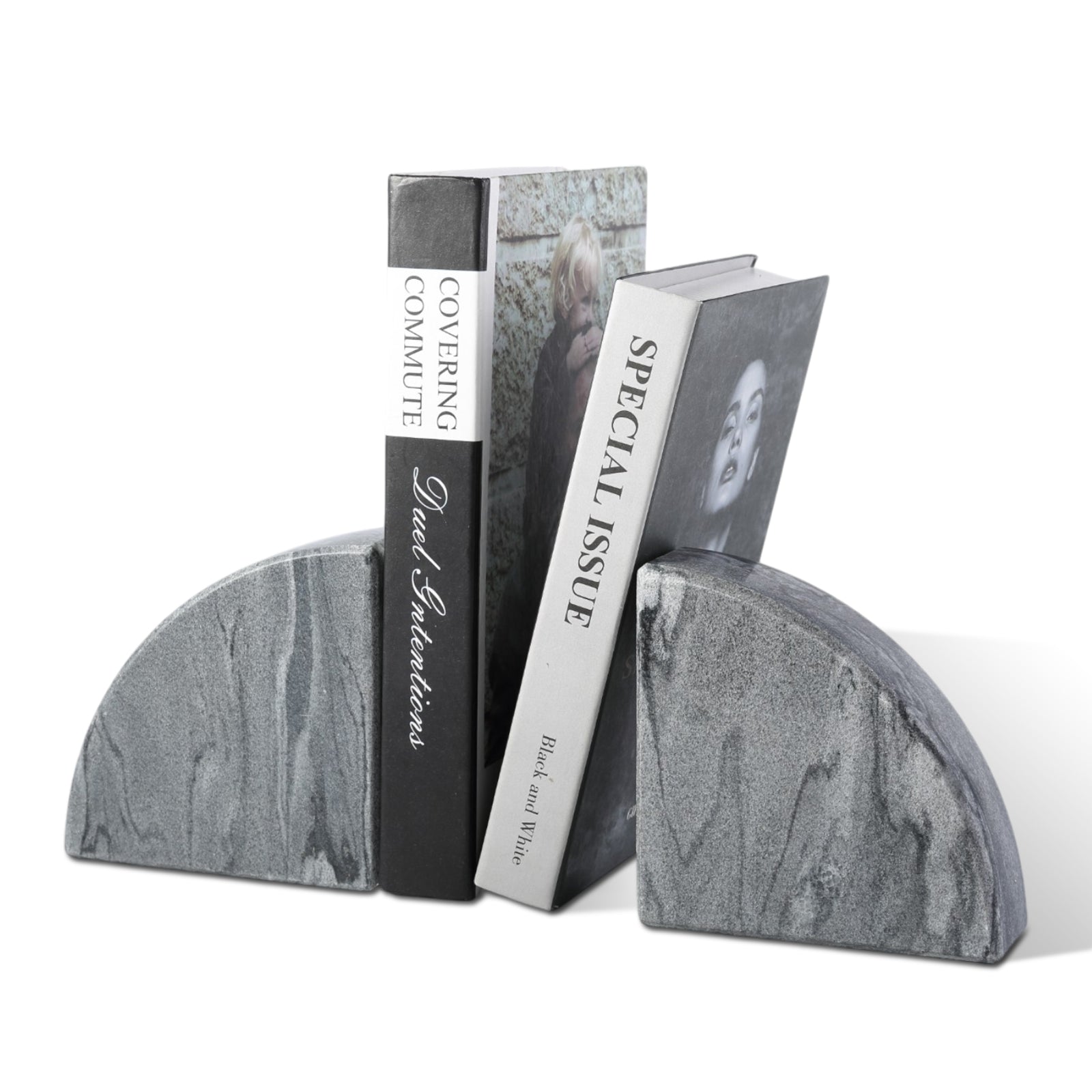 Koville Natural Stone Sailboat Bookend Set for Shelf Styling in Monte Grigio - natural stone finish