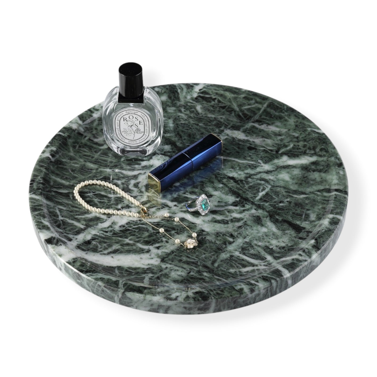 Koville round serving tray in multiple sizes for table styling in Verde Remeggiato natural stone