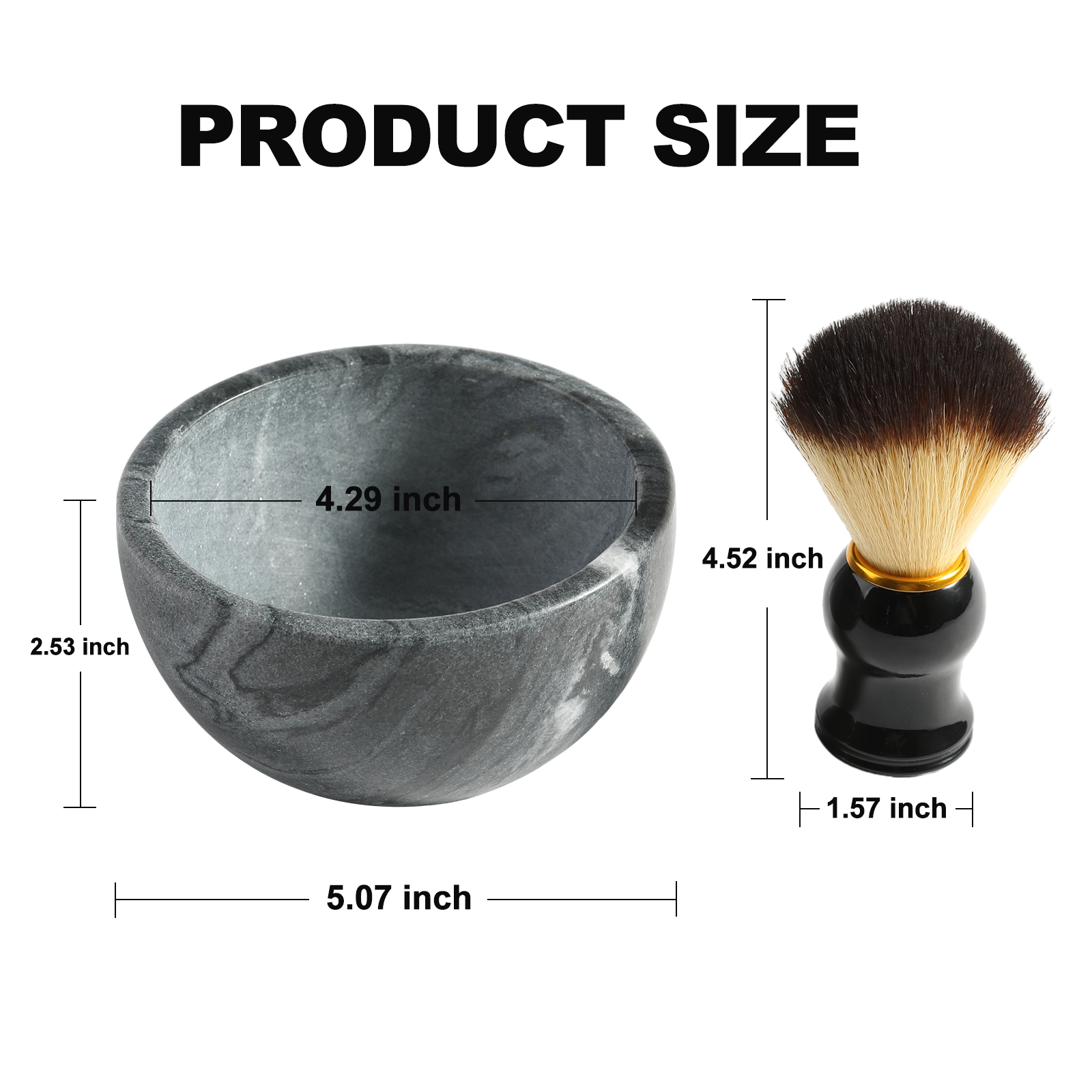 Koville Natural Marble natural marble shaving bowl with brush in Monte Grigio for bathroom vanity