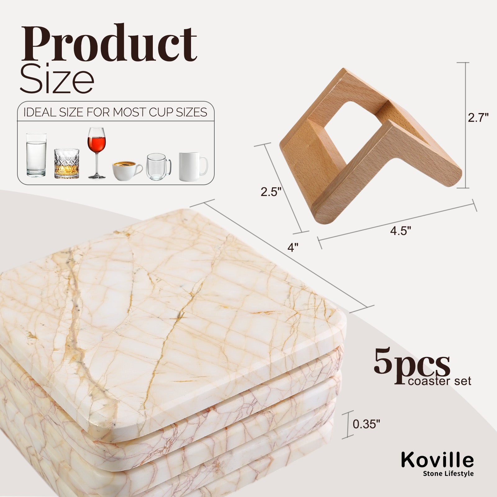 Koville Natural Stone Square Coaster Set for Table Protection in Golden Spider - natural stone finish
