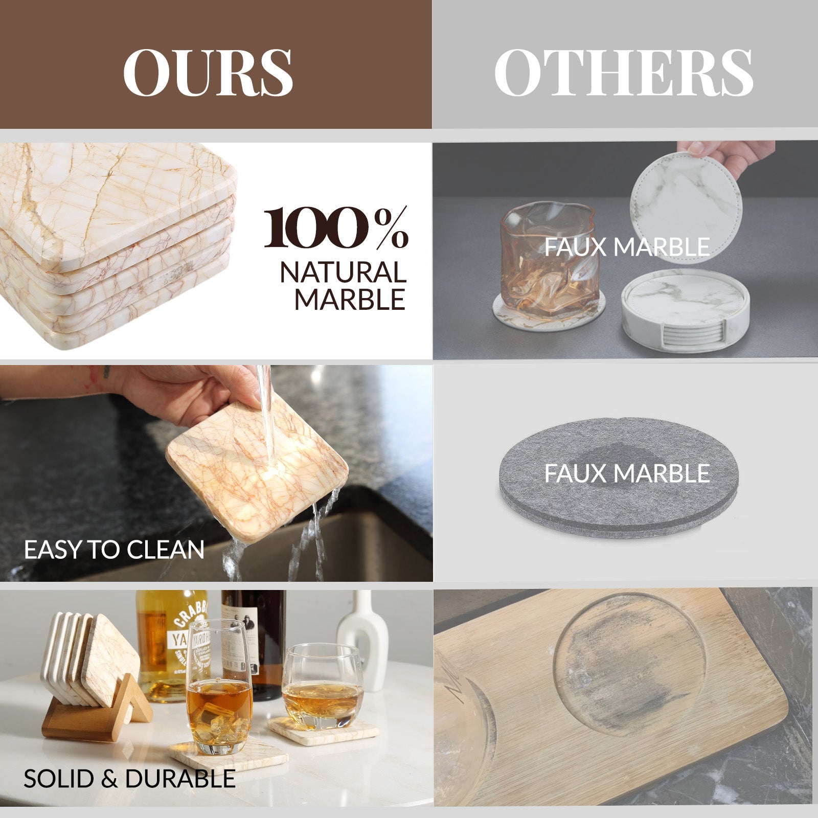 Koville Natural Stone Square Coaster Set for Table Protection in Golden Spider - stone surface detail