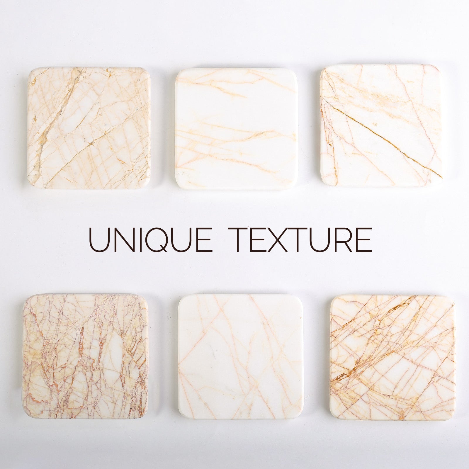 Koville Natural Stone Square Coaster Set for Table Protection in Golden Spider - decorative form