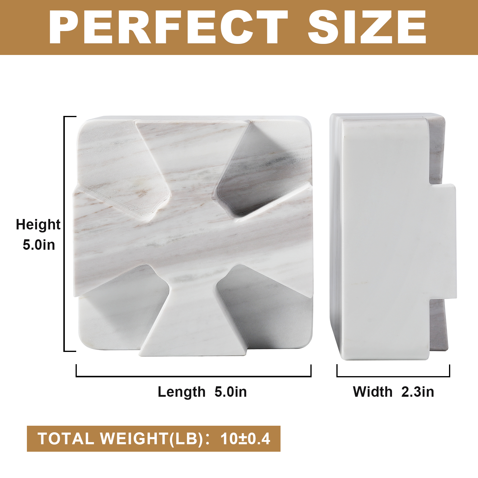 Koville Natural Stone Square Bookend Set for Modern Shelves in Volakas - decorative form