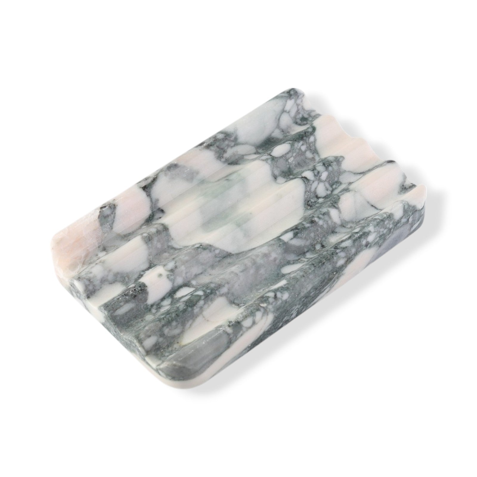 Koville Natural Marble square wavy soap dish in Calacatta Viola with sculpted wave surface