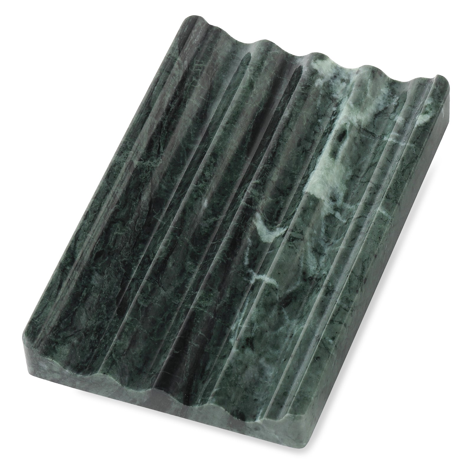 Koville Natural Marble square wavy soap dish in Verde Alpi with sculpted wave surface